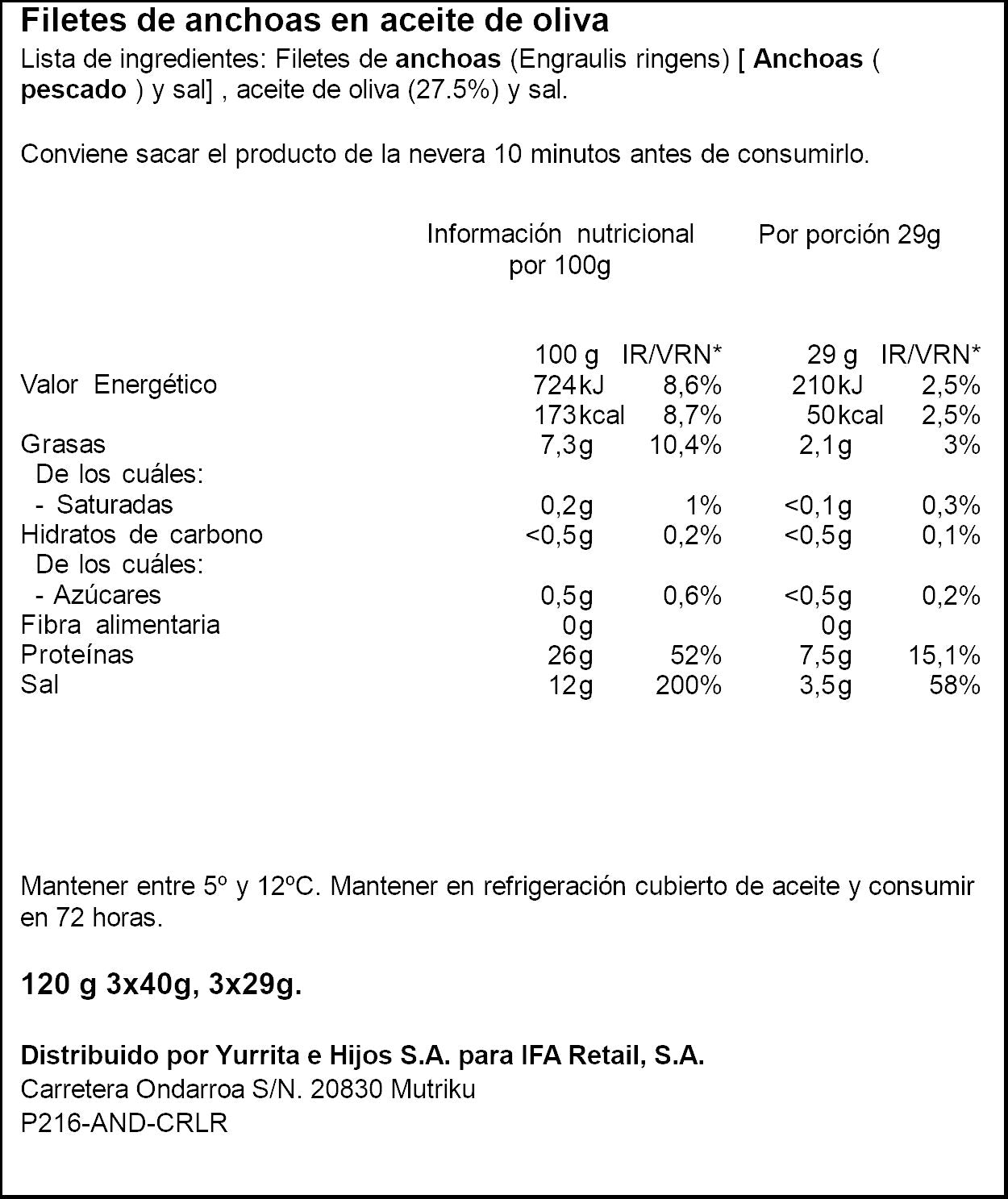 Filetes de anchoa aceite de oliva tripack Ifa eliges p3x29g escurr