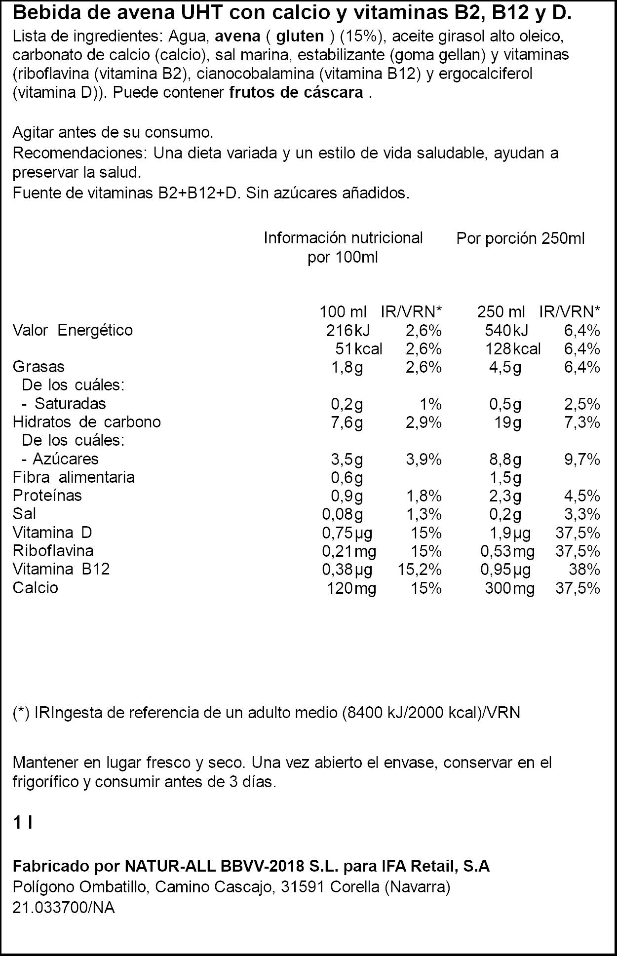 Bebida avena  Ifa eliges 1l