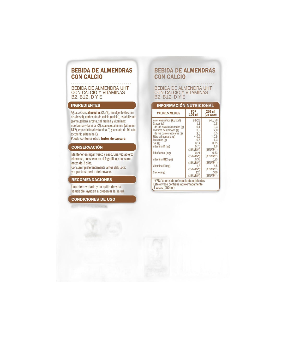 Bebida vegetal  almendras calcio vitamina a,d,b Ifa eliges 1l