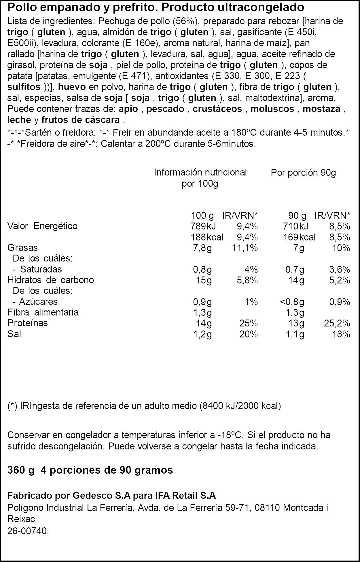 Pollo empanado Ifa eliges 360g