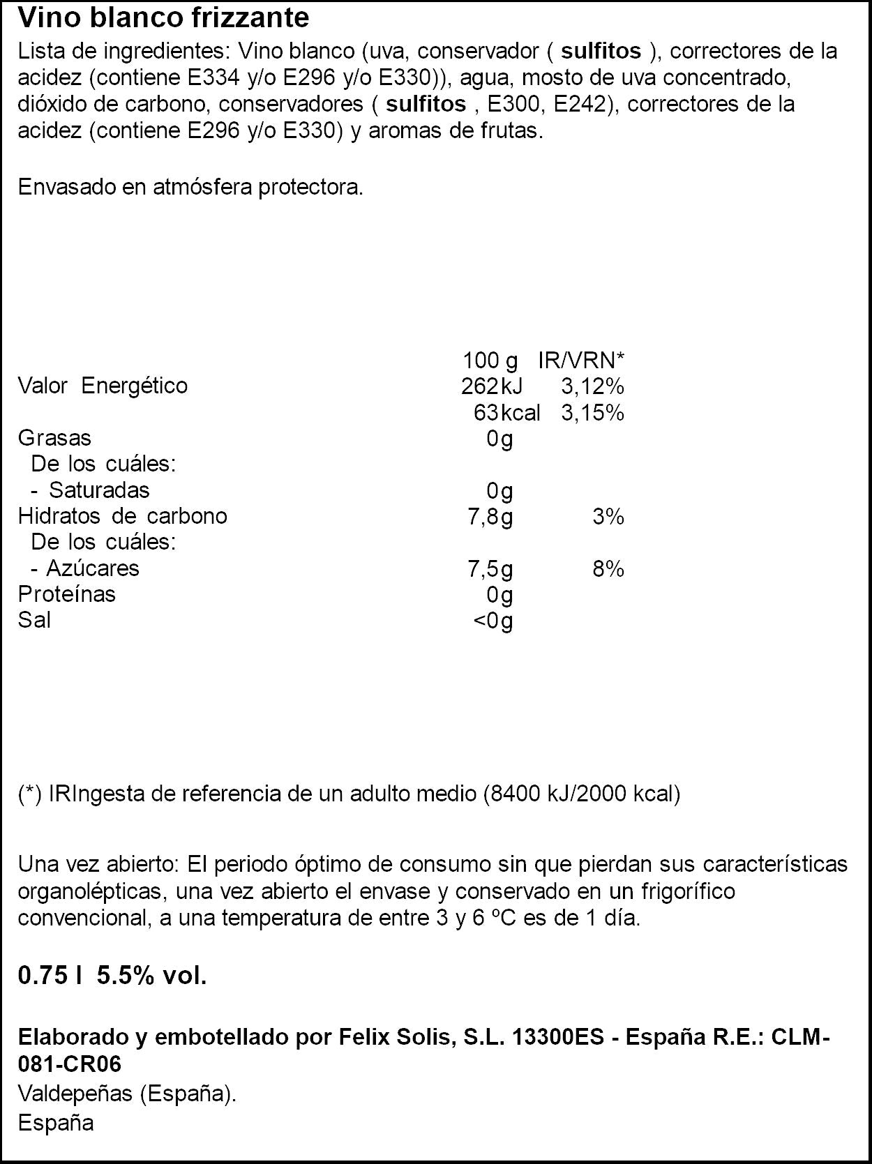 VINO BLANCO FRIZZANTE LUCHANA 75CL