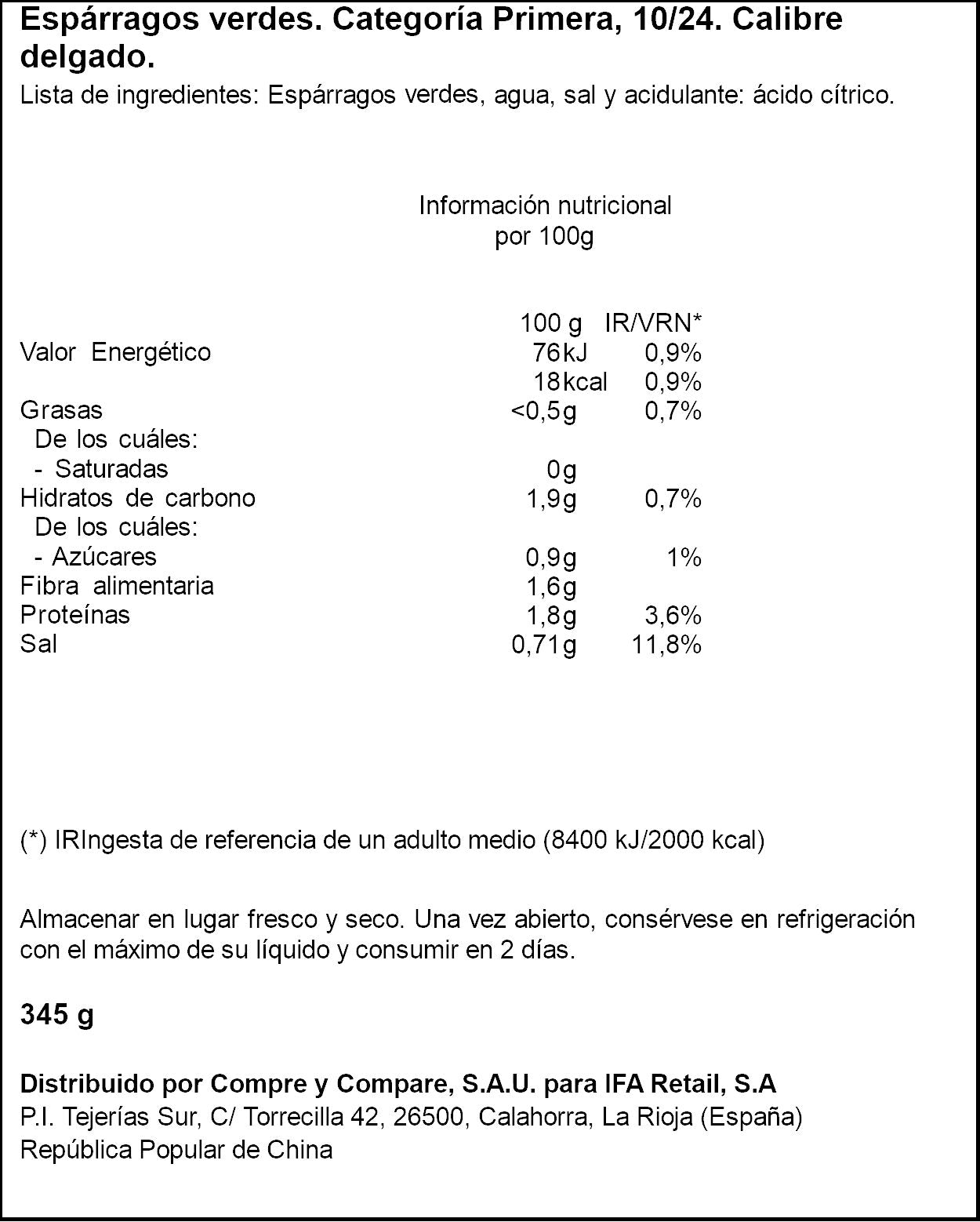 Espárrago verde cristal Ifa eliges 190g escurr