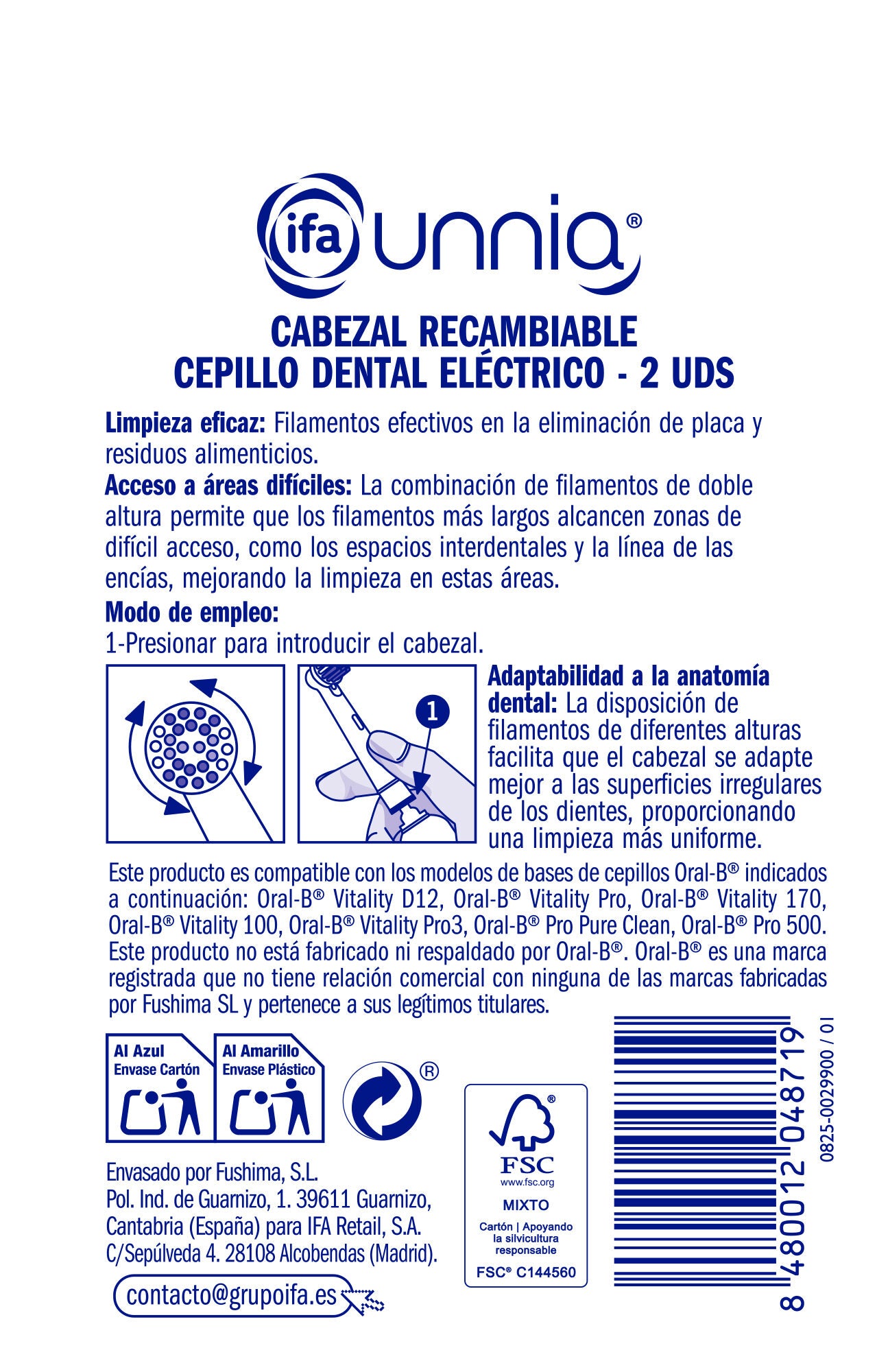 Recambio cepillo electrico Unnia 2u