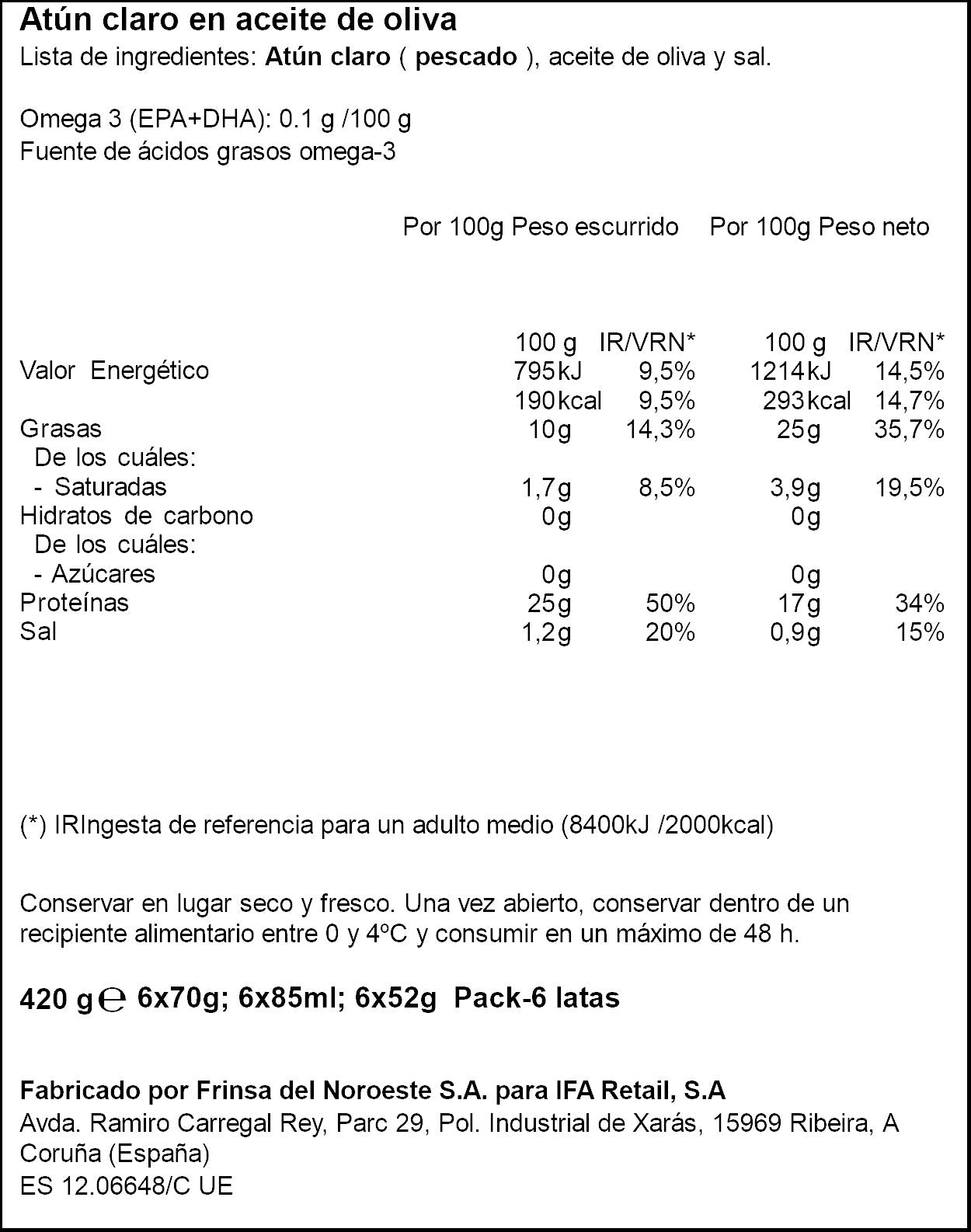 Atun claro aceite oliva Ifa eliges p6 52g escurr