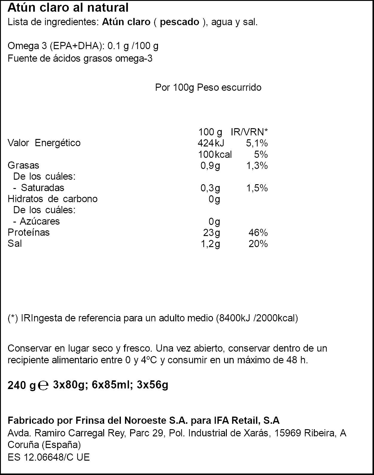 Atun claro natural lata Ifa eliges p3 56g/u escurr