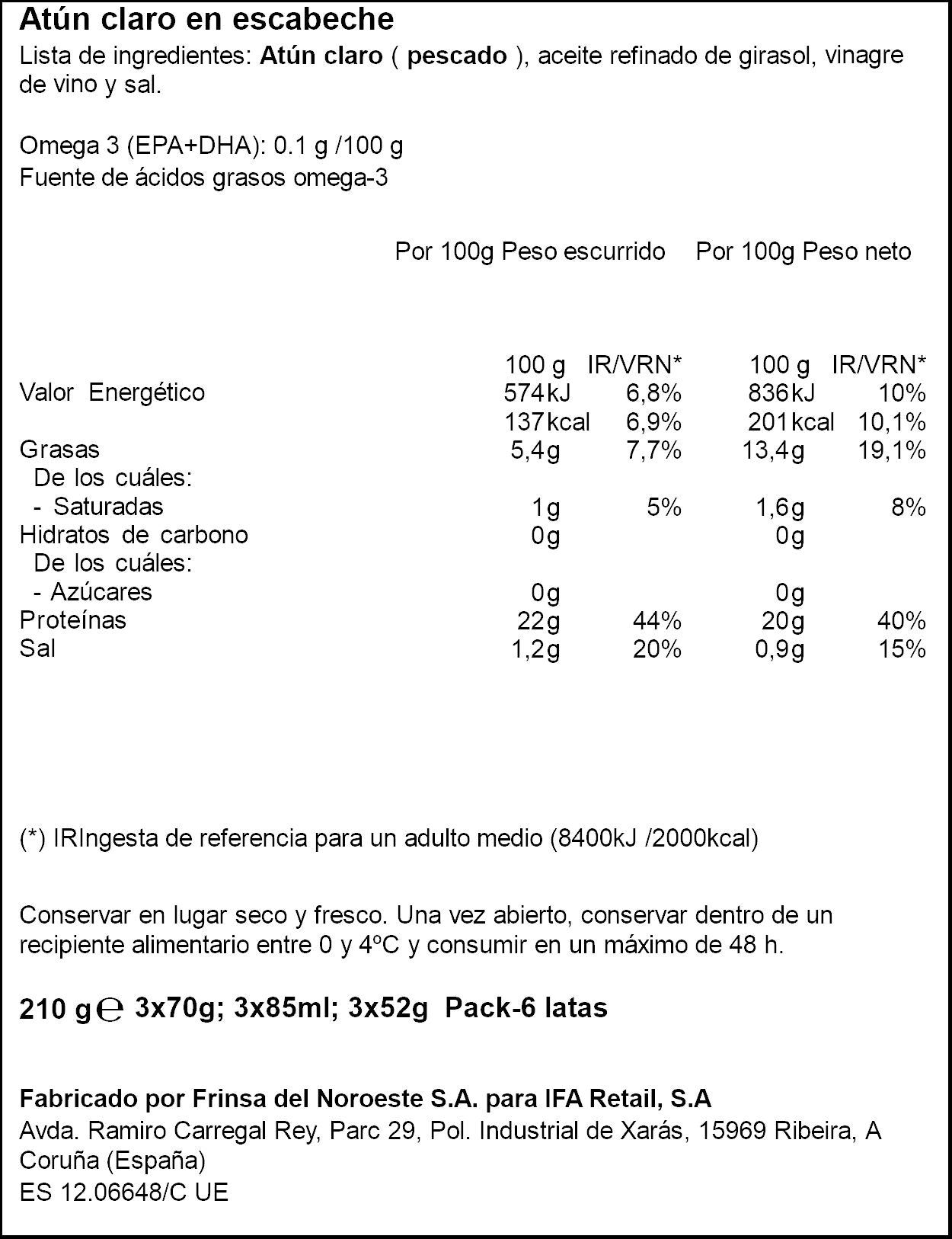 Atun claro escabeche ro Ifa eliges p3x52g escurr