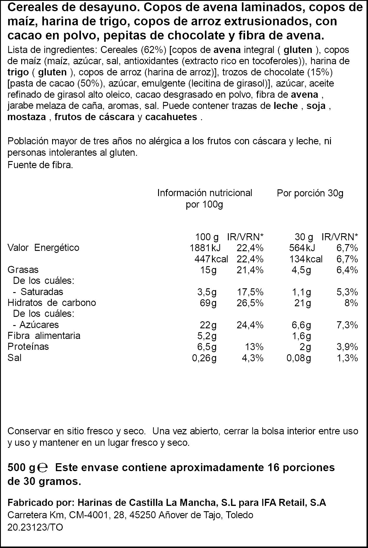 Cereal muesli crujiente c/chocolate Ifa eliges 500g