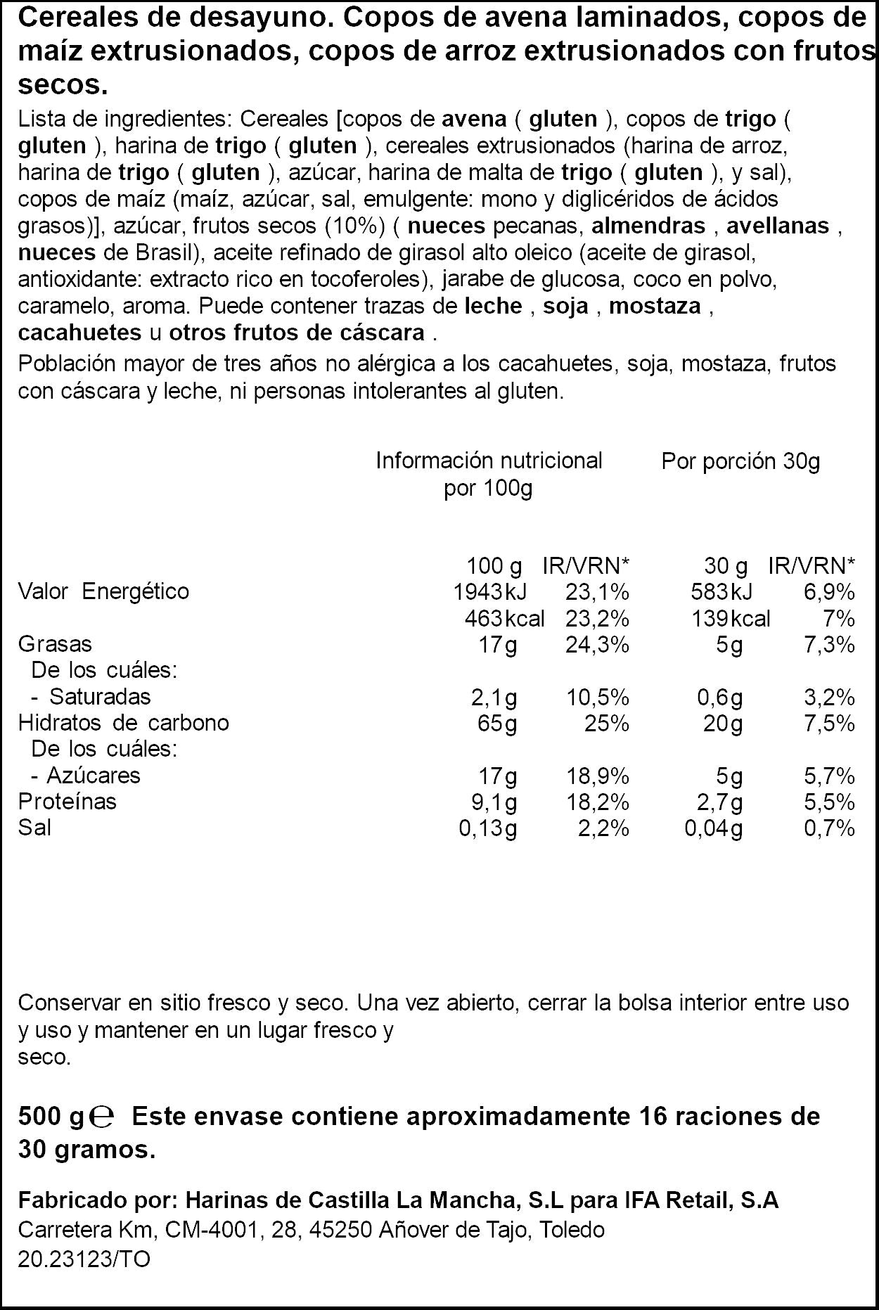 Cereal muesli crujiente c/frutos secos Ifa eliges 500g