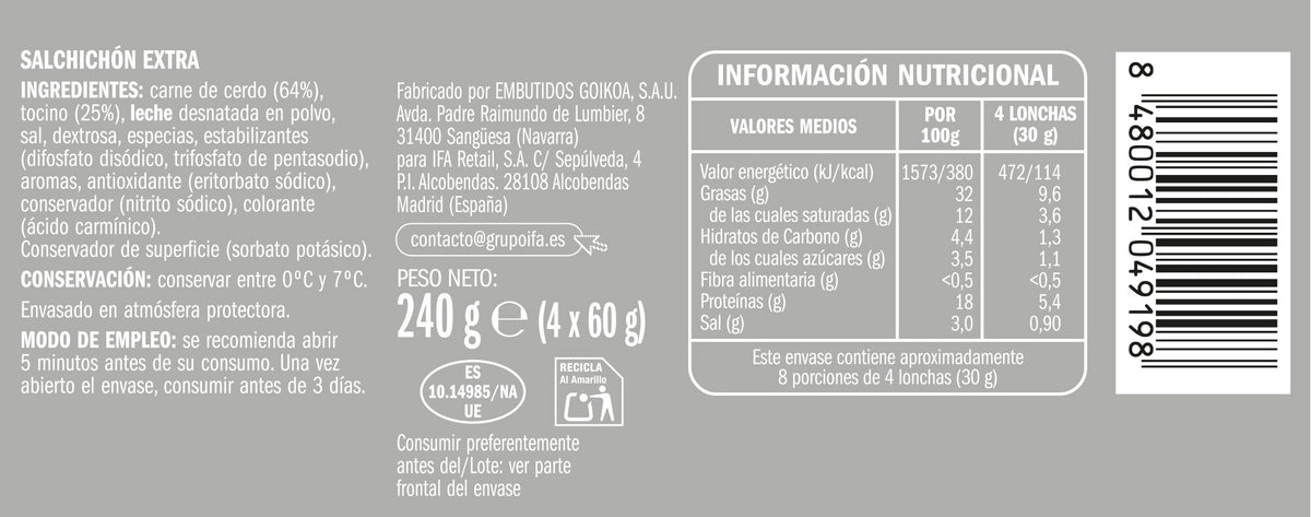 Salchichon Extra lonchas Ifa eliges p4 60g/u