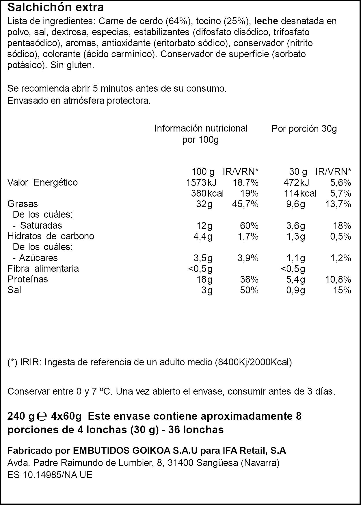 Salchichon Extra lonchas Ifa eliges p4 60g/u