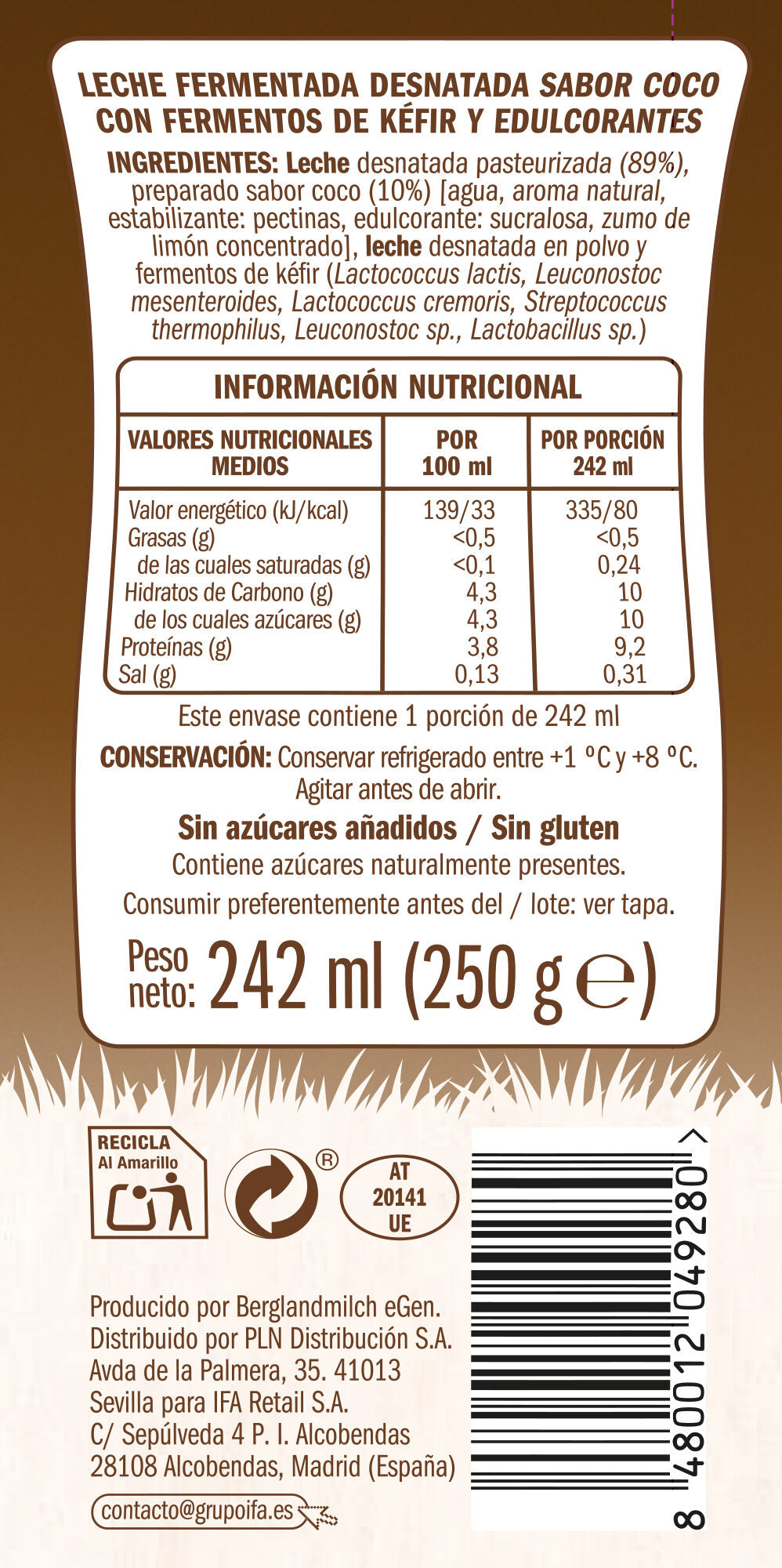 Kefir Bebible coco 0% Ifa eliges 250g