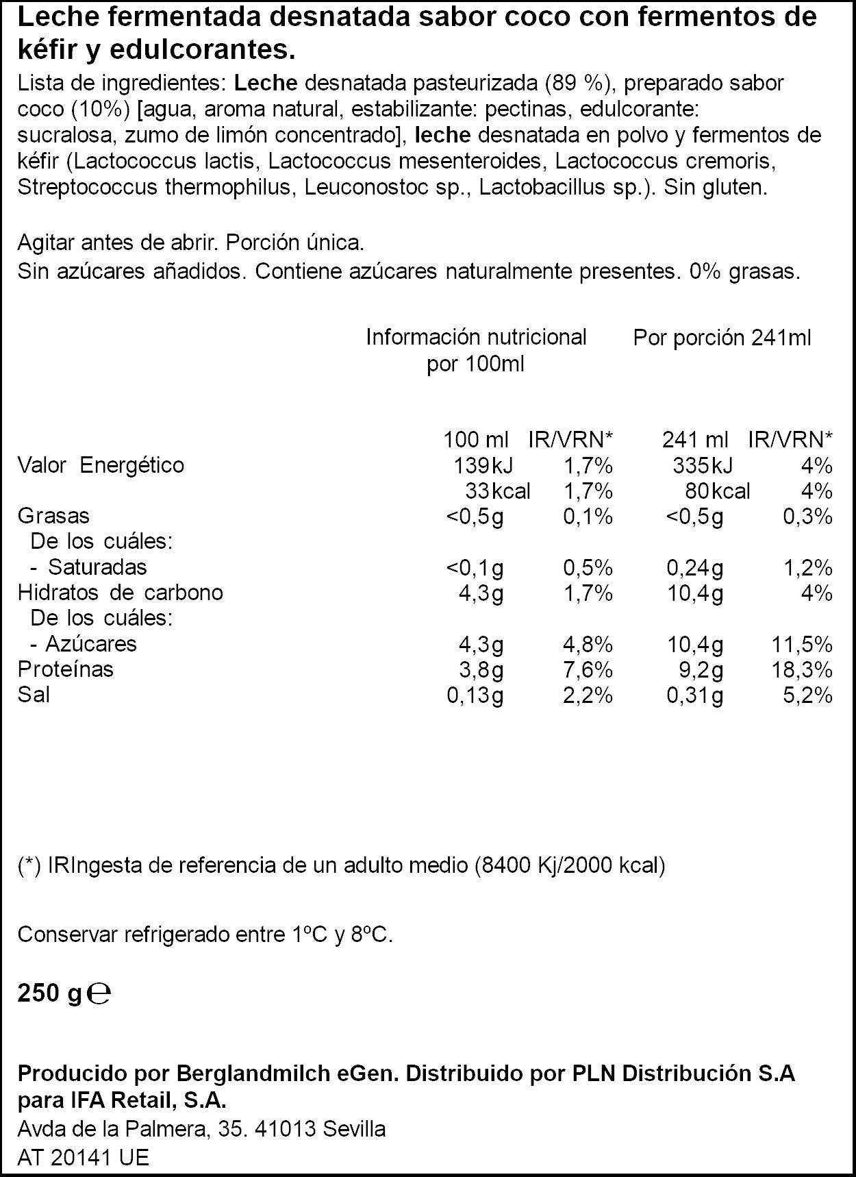 Kefir Bebible coco 0% Ifa eliges 250g