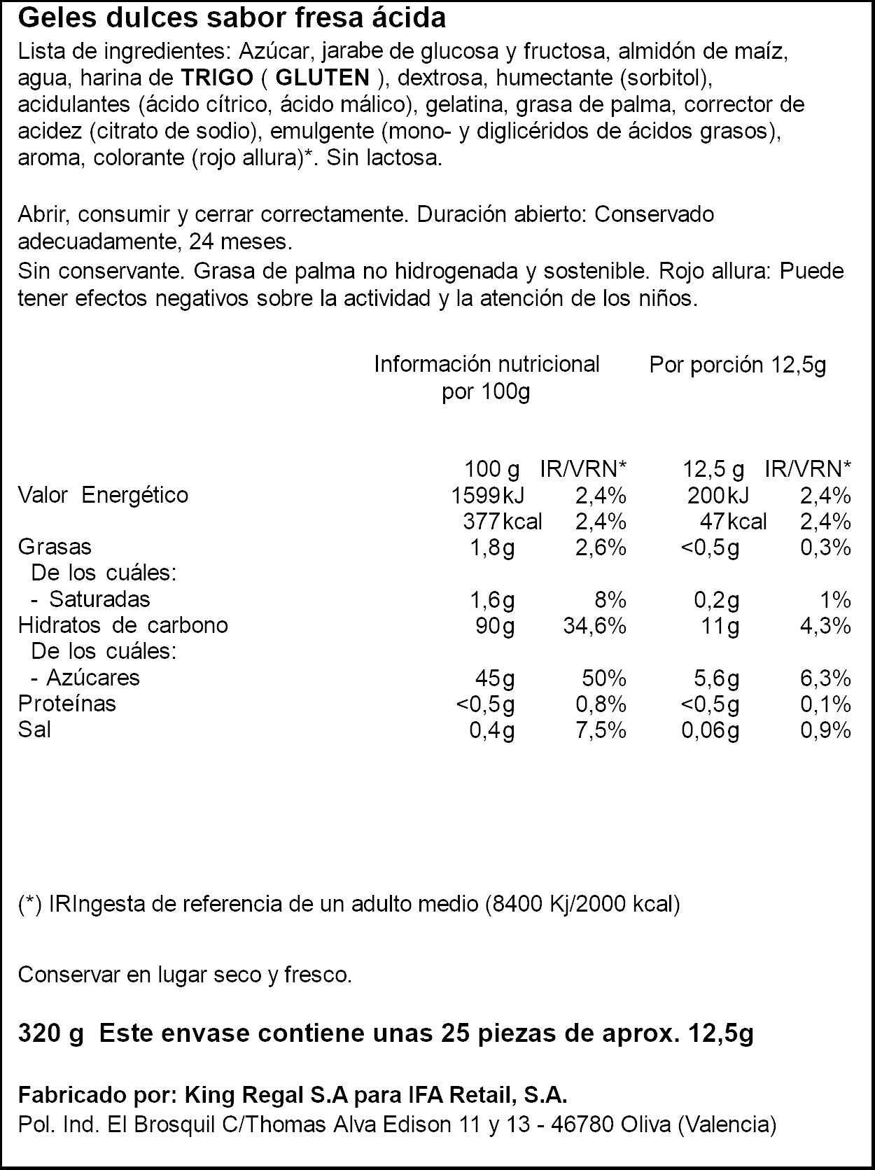 Regaliz palo fresa acida caja Ifa eliges 320g