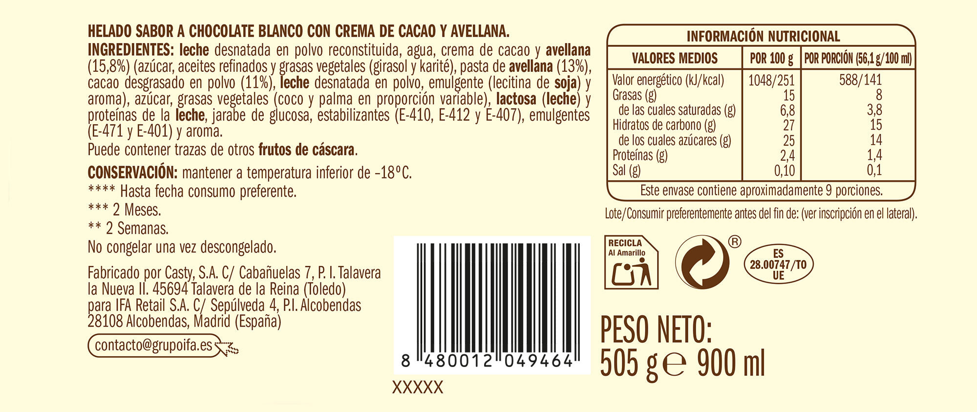 Tarrina huevo choco Ifa eliges 900ml
