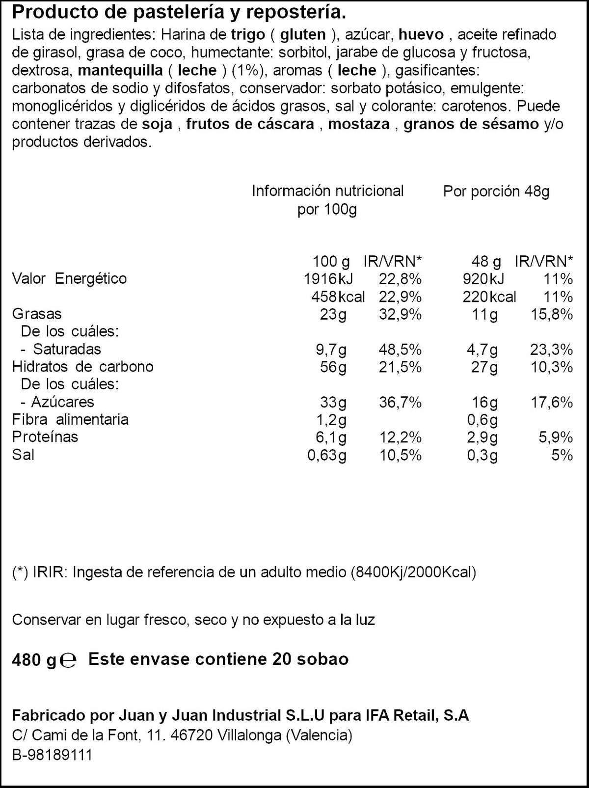 Sobaos  Ifa eliges 20u 480g