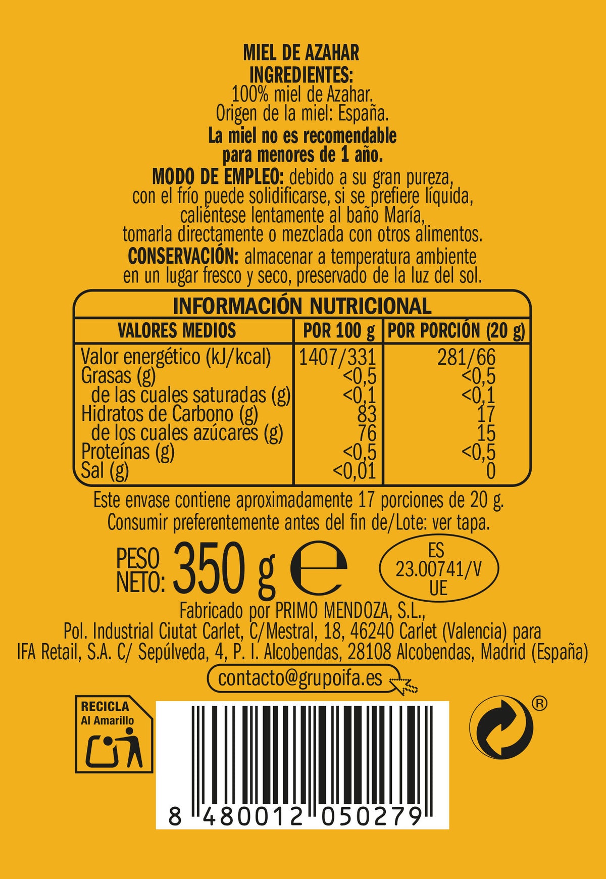 Miel de azahar Ifa eliges 350g