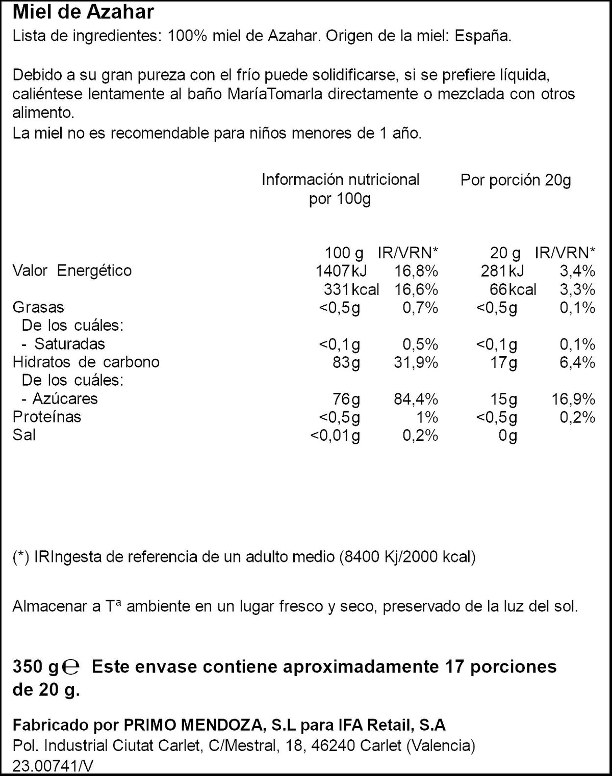 Miel de azahar Ifa eliges 350g