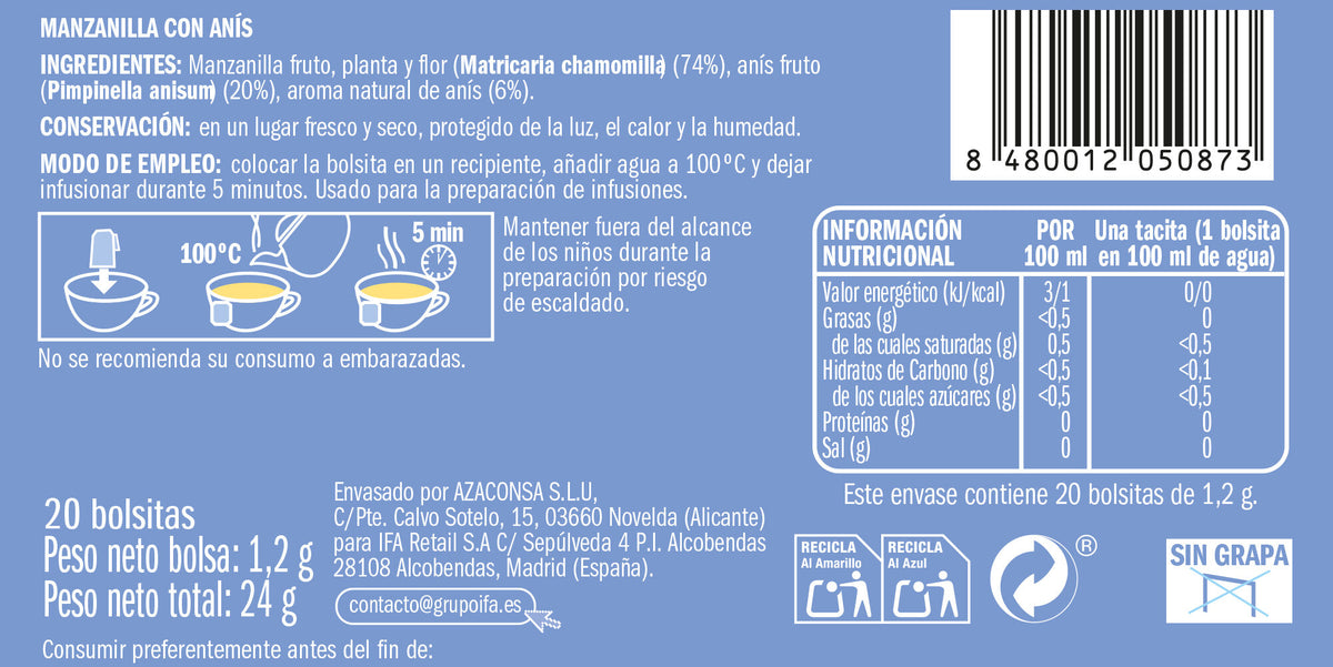 Infusion manzanilla/anis Ifa eliges 20u