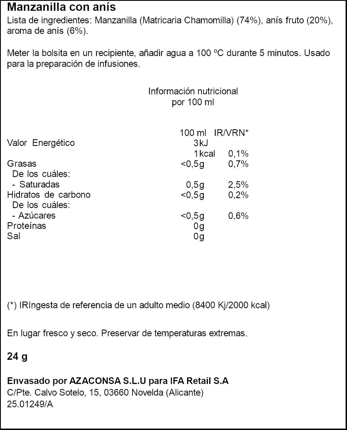 Infusion manzanilla/anis Ifa eliges 20u