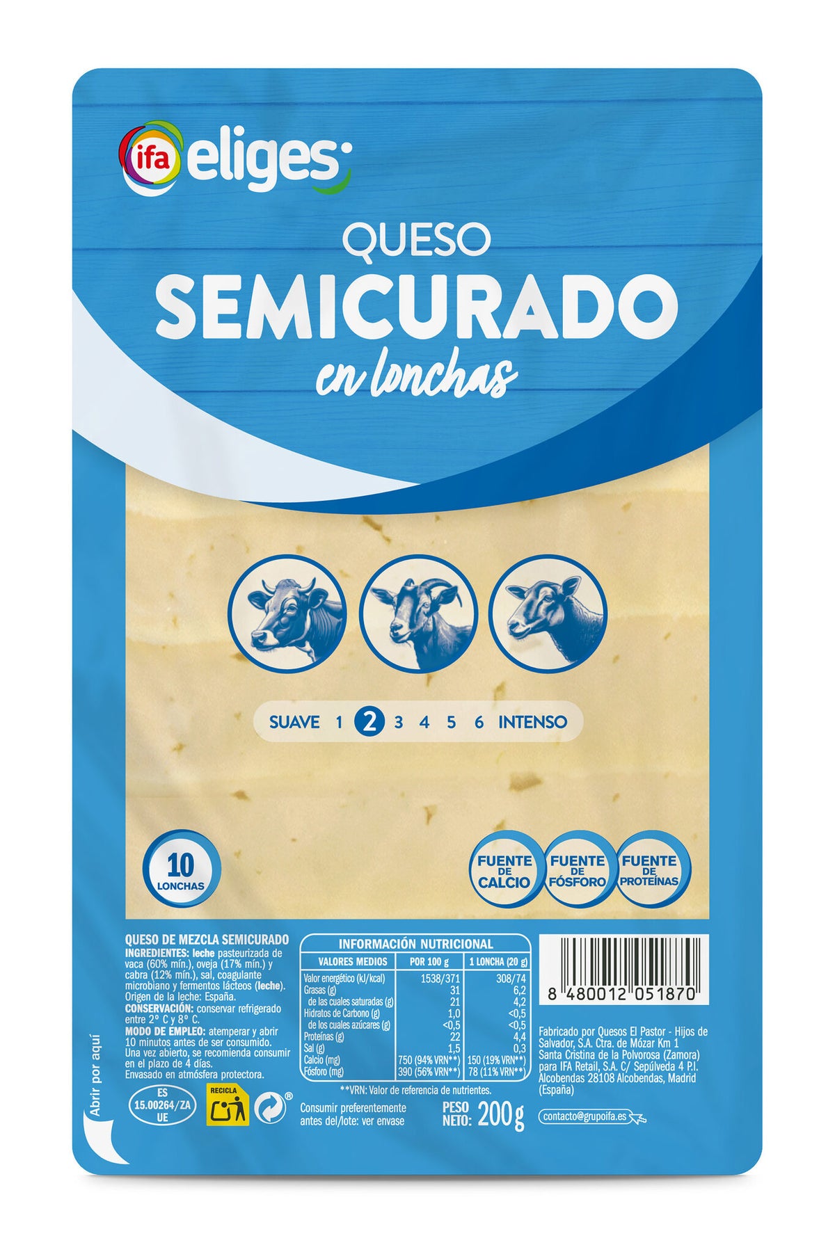 Queso semicurado loncha Ifa eliges 200g