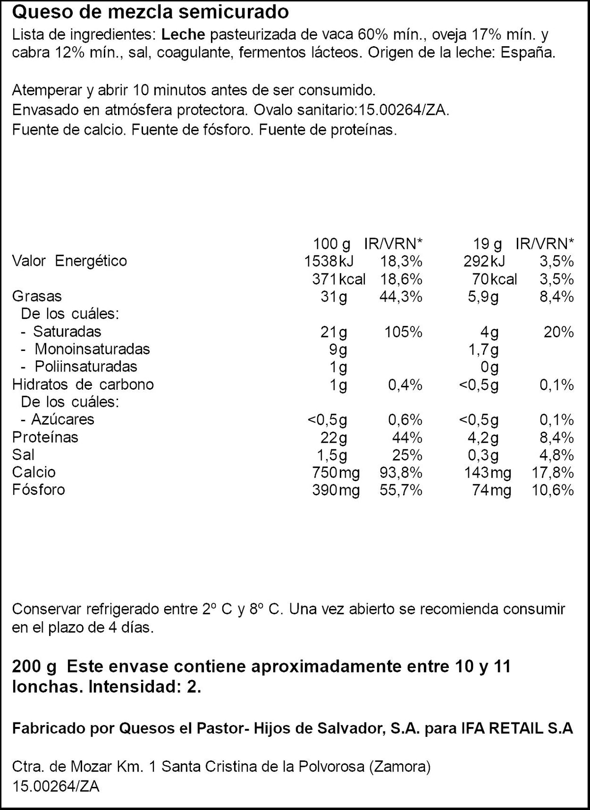 Queso semicurado loncha Ifa eliges 200g