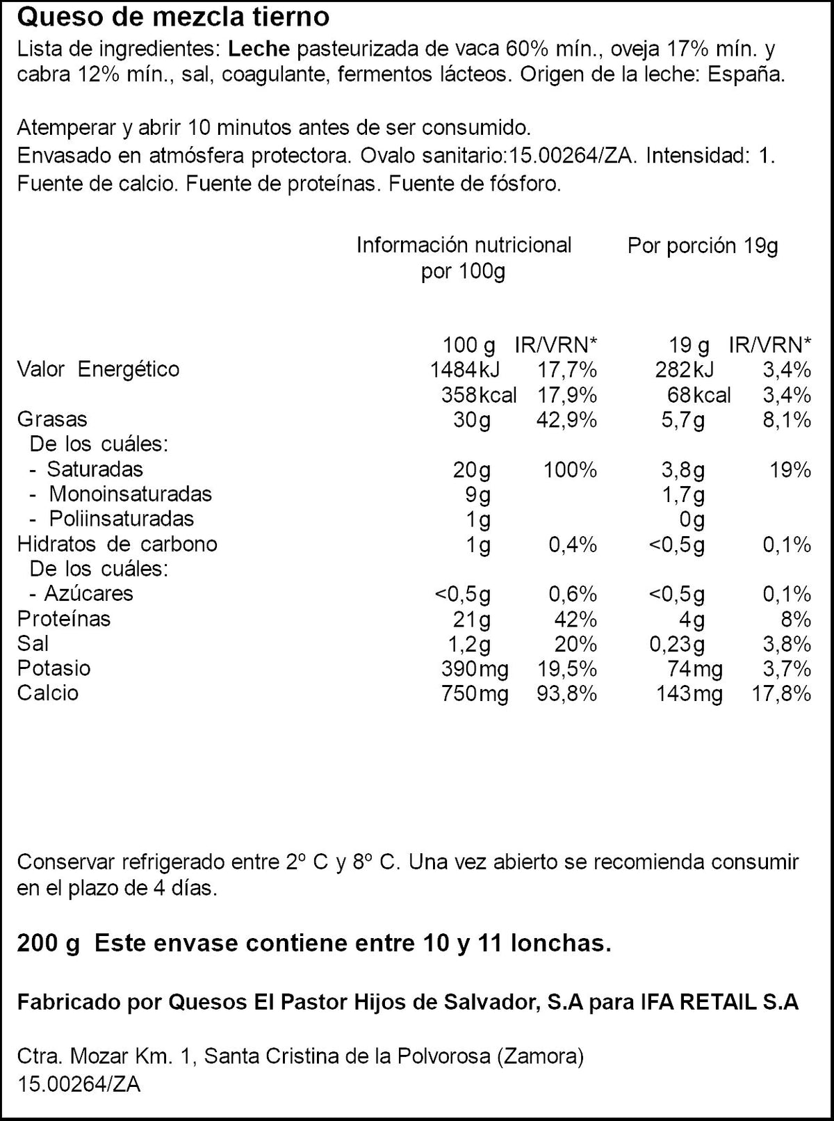 Queso tierno loncha Ifa eliges 200g
