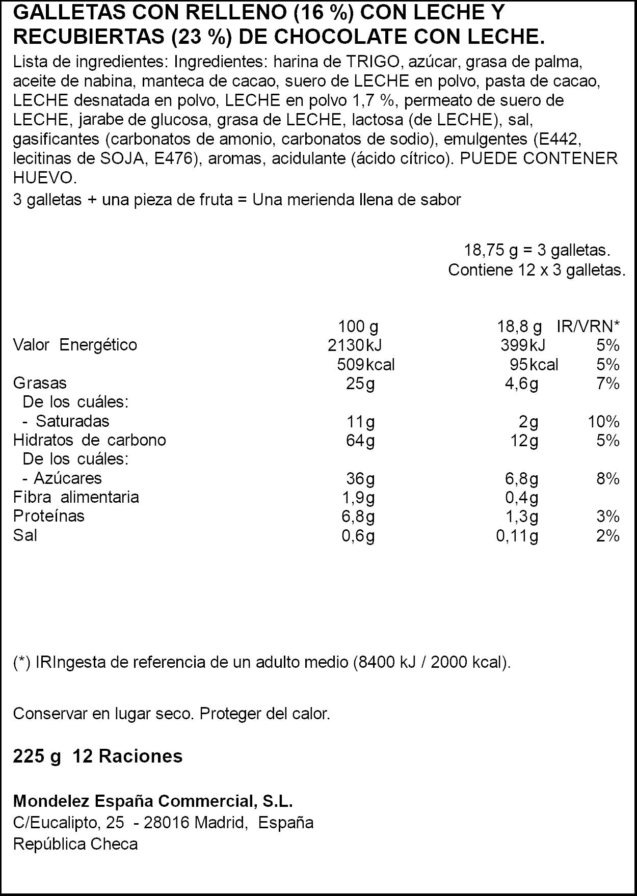 Galleta rellena chocolate  estrella príncipe 225g