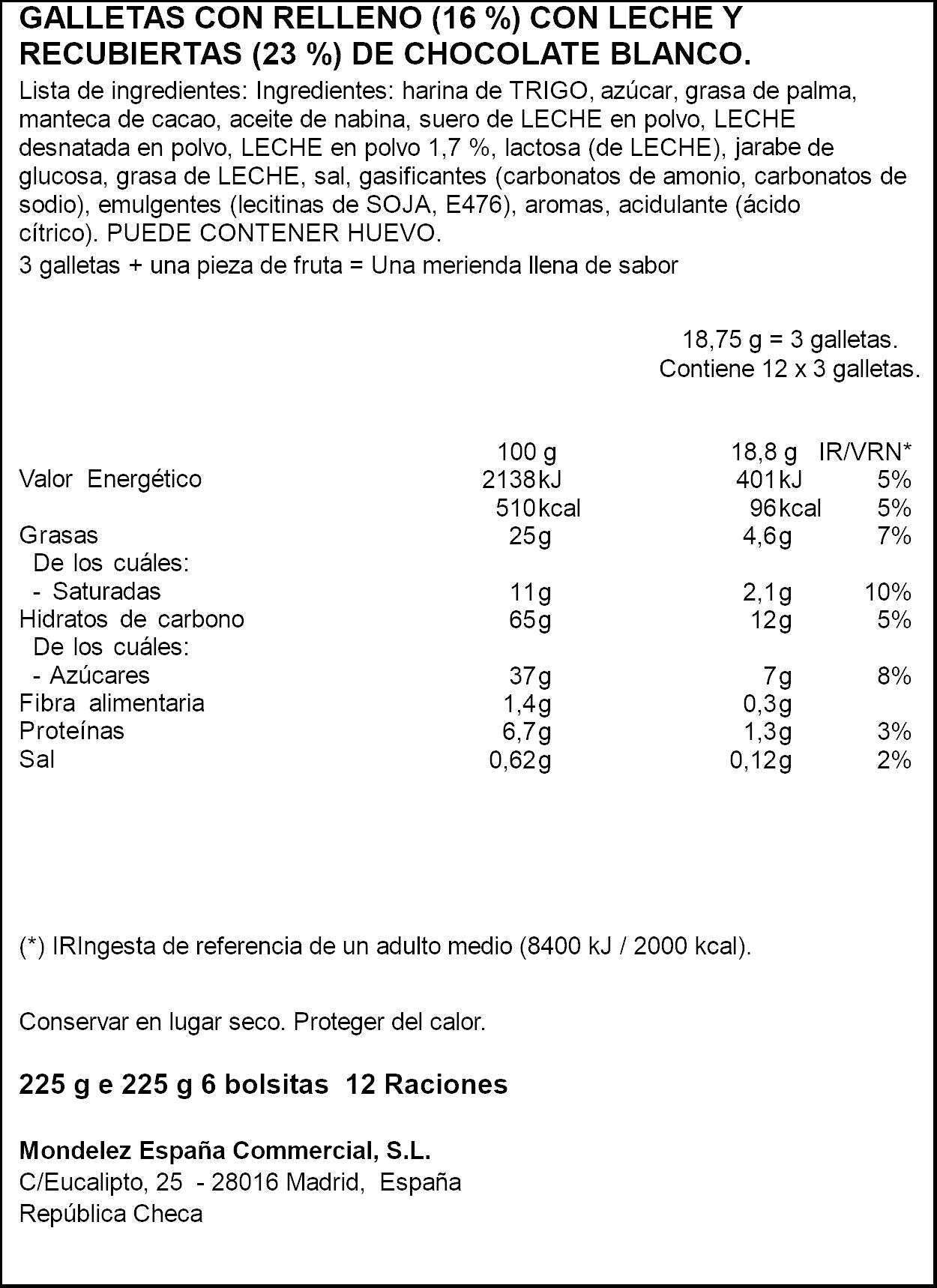Galleta rellena chocolate blanco estrella Príncipe 225g