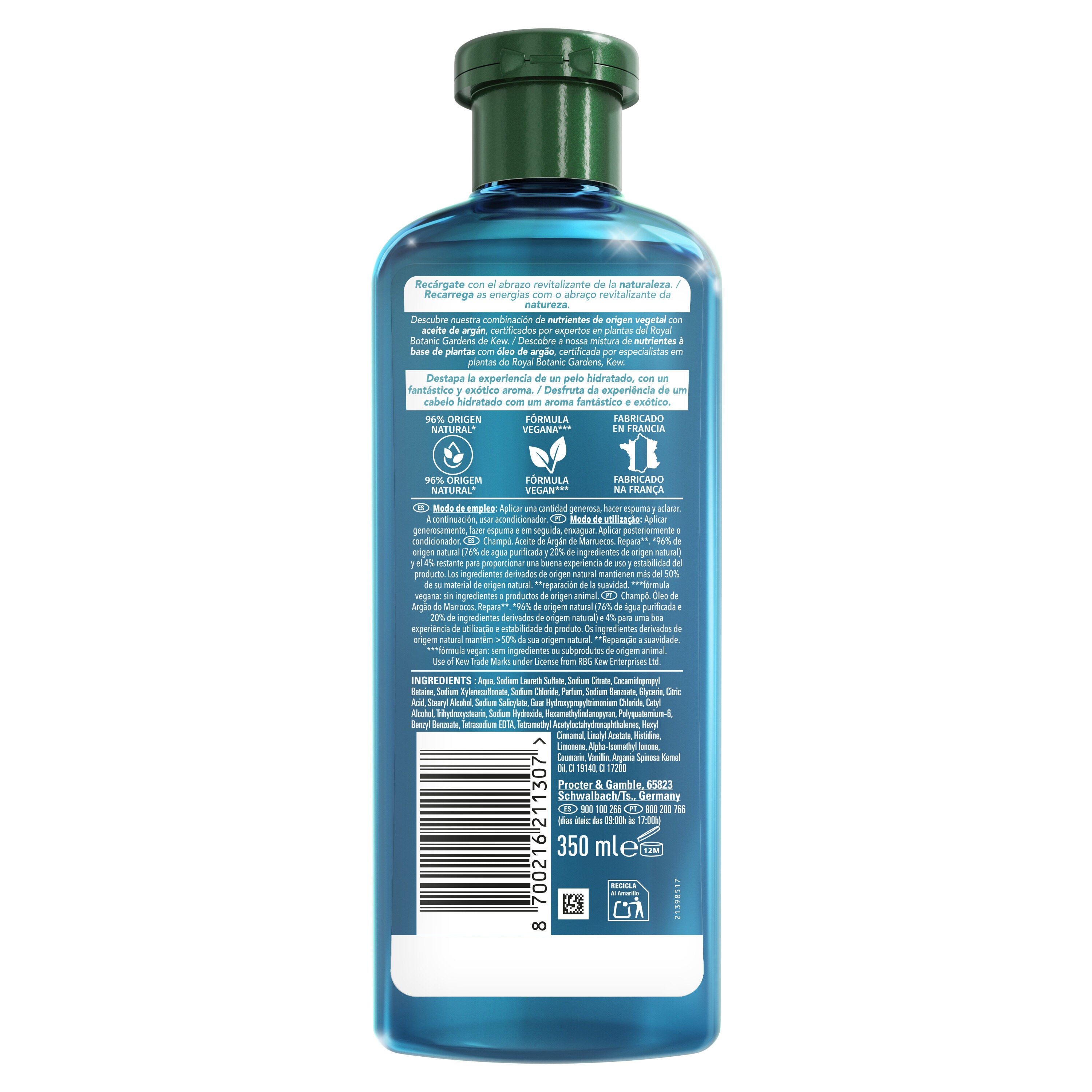 Champú aceite/oleo de argan Herbal 350ml