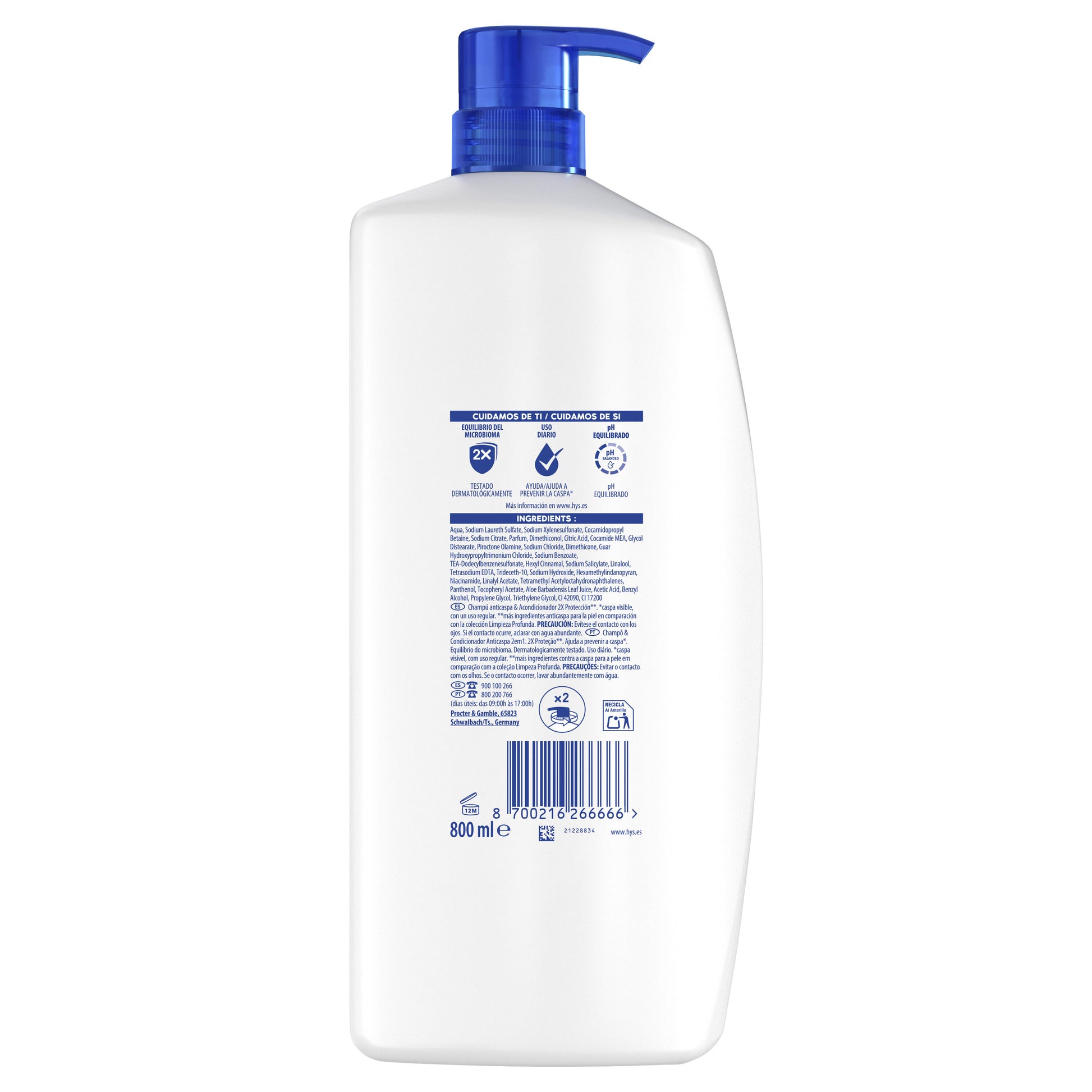Champú anticaspa clasico 2 en 1 H&S 800ml
