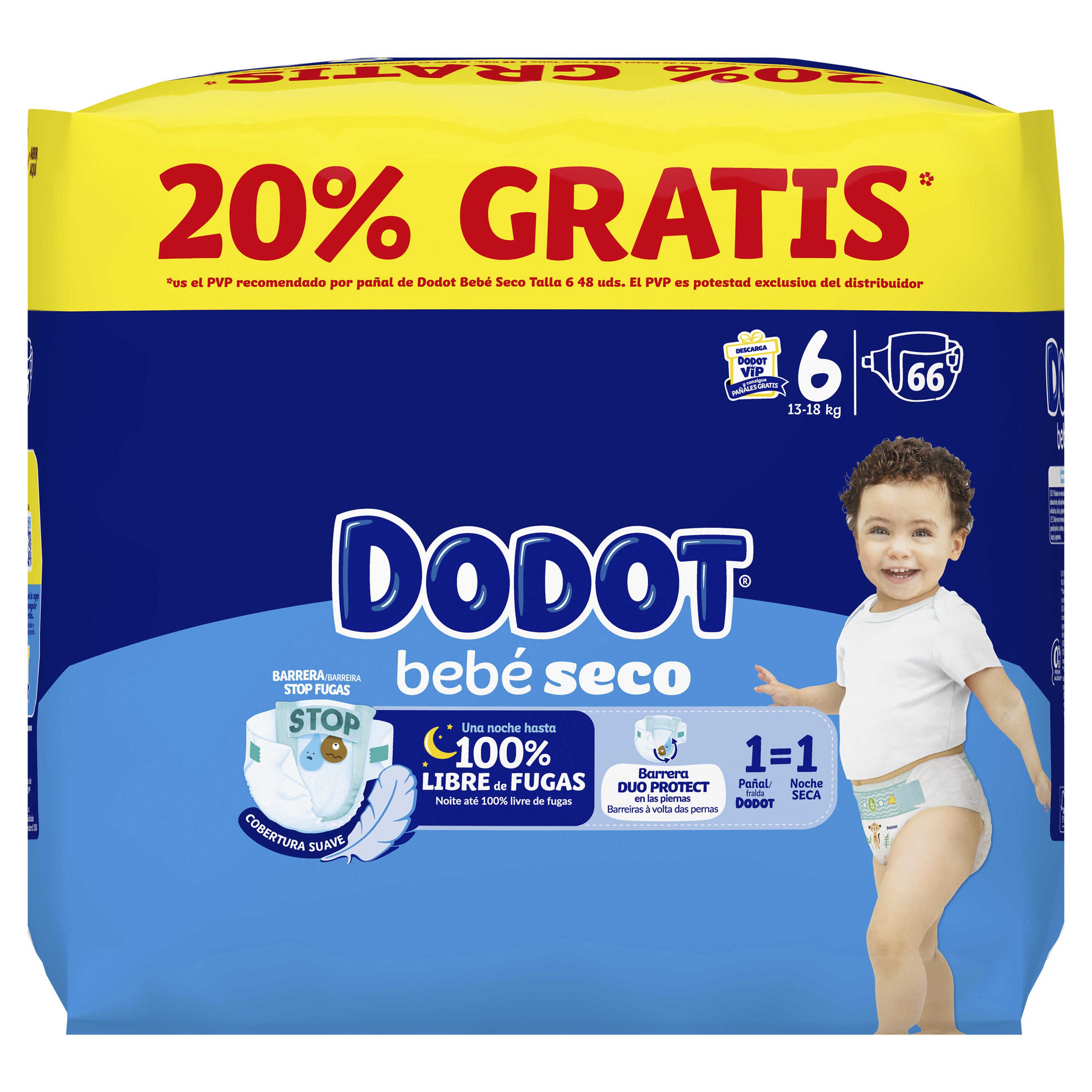 Pañal bebe seco t6 Dodot 66u