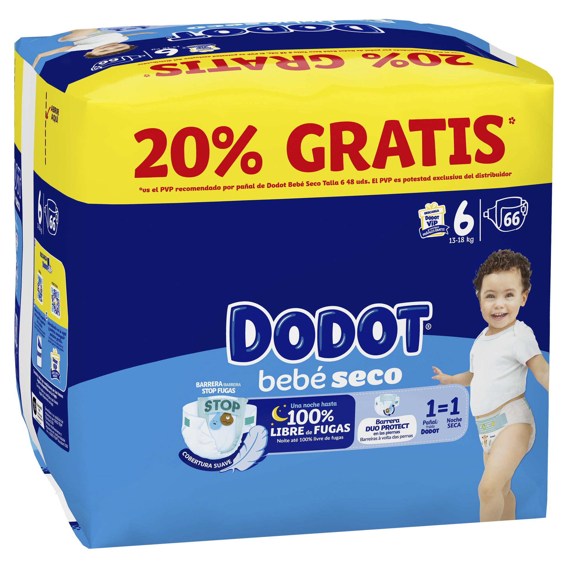 Pañal bebe seco t6 Dodot 66u