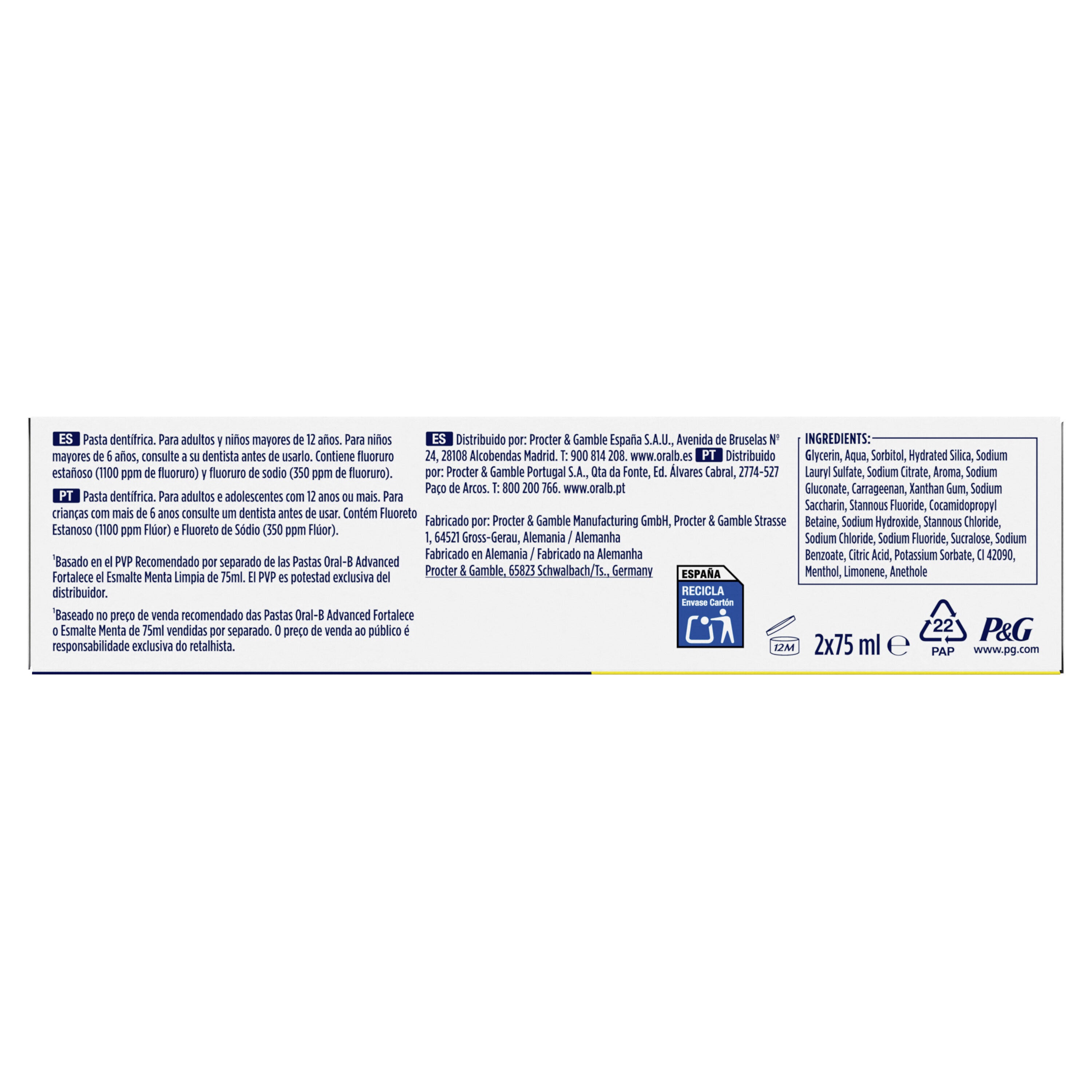 Dentífricos advance fortalece esmalte Oral b p2 75ml/u