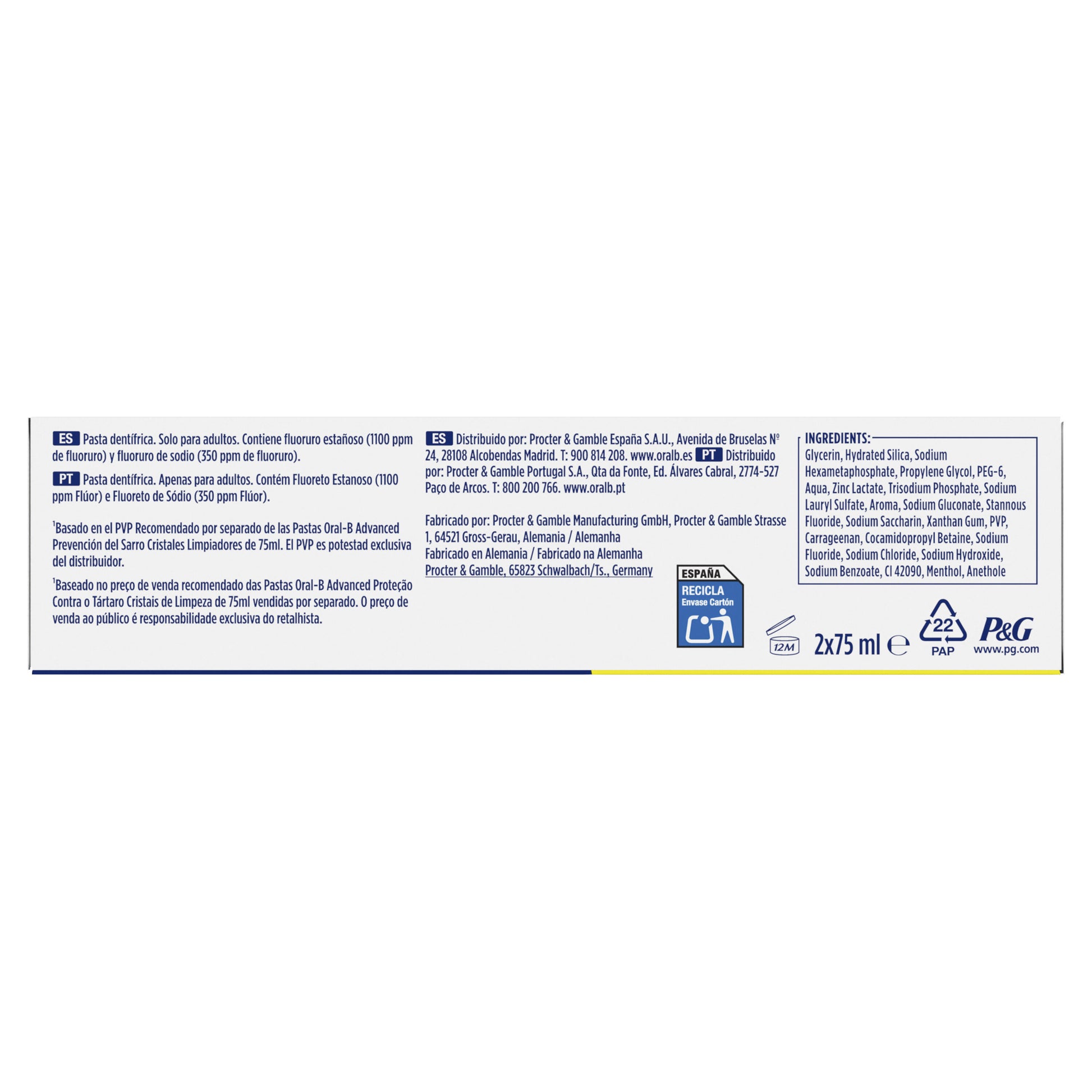 Dentífricos addvance prevencion sarro Oral b p2 75ml/u