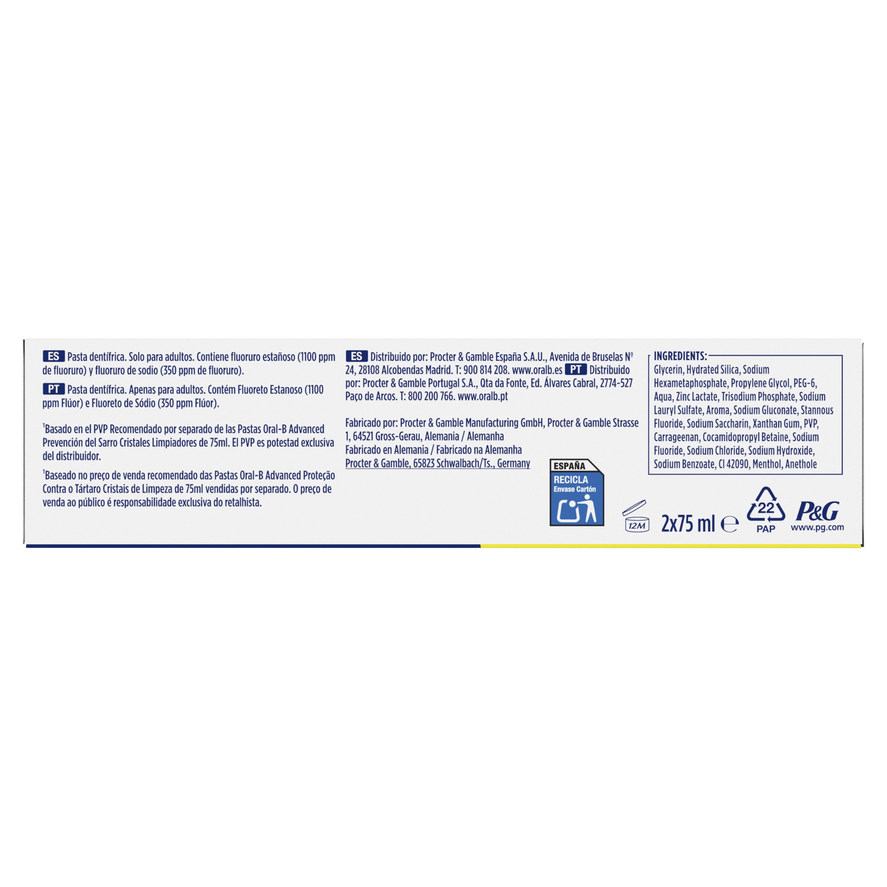 Dentífricos addvance prevencion sarro Oral b p2 75ml/u