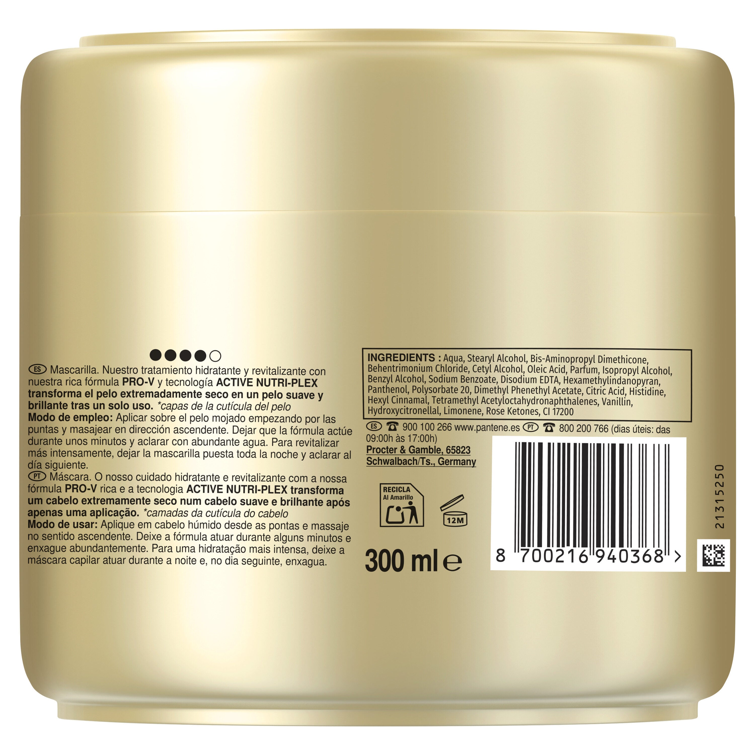 Mascarilla hydra Pantene 300ml