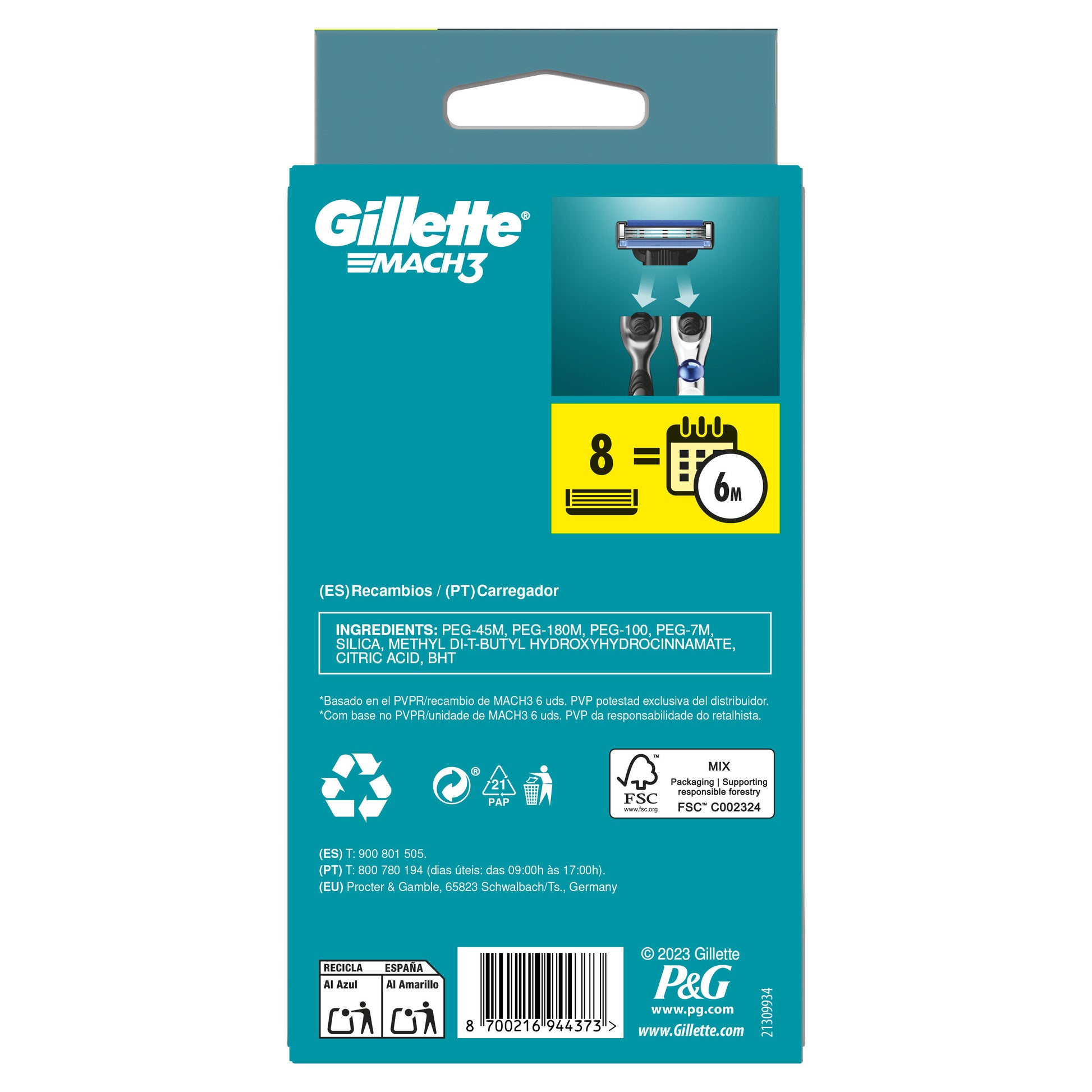 Recambios maquinilla mach3 Gillette  8u