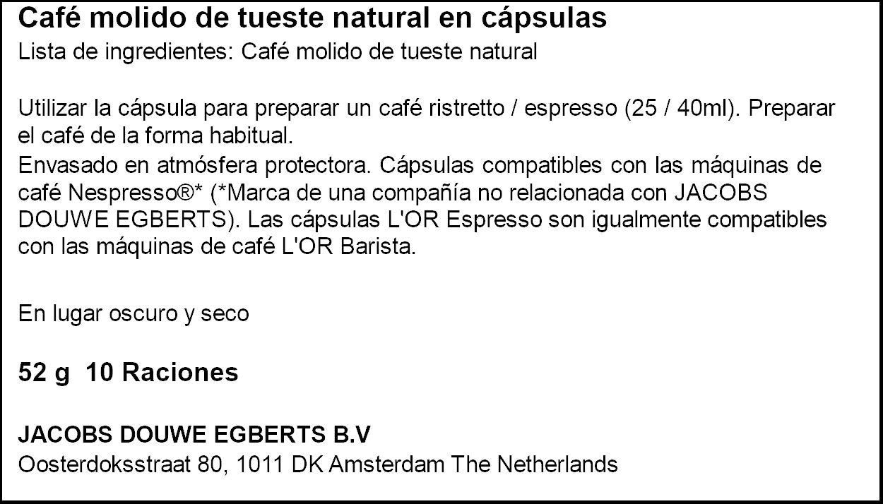 Café cápsula espresso onyx l'or p10 0.52g