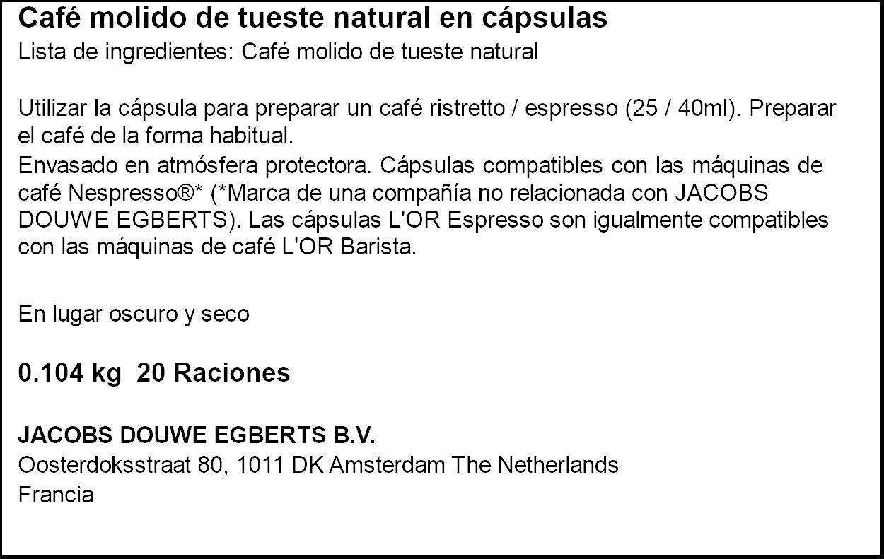Cafe capsulas ristretto Lor p20 104g