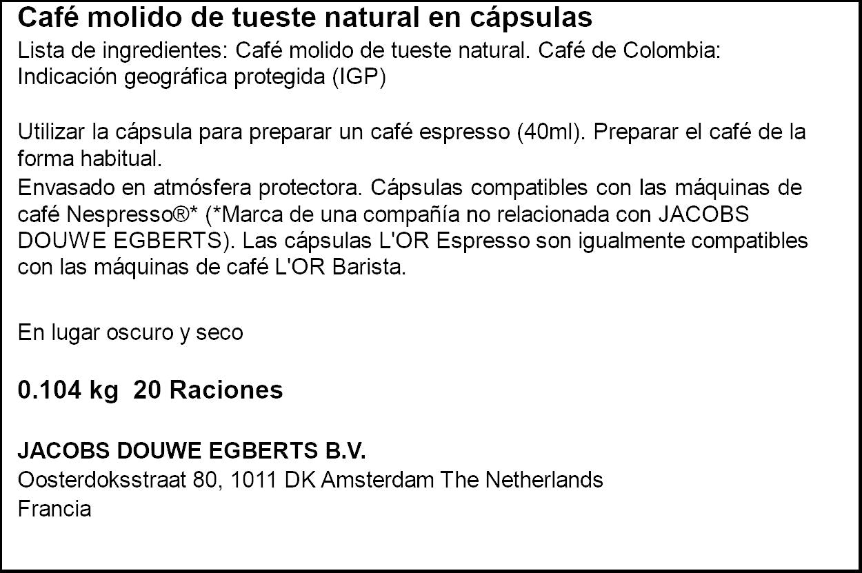 Cafe capsulas colombia Lor p20  104g