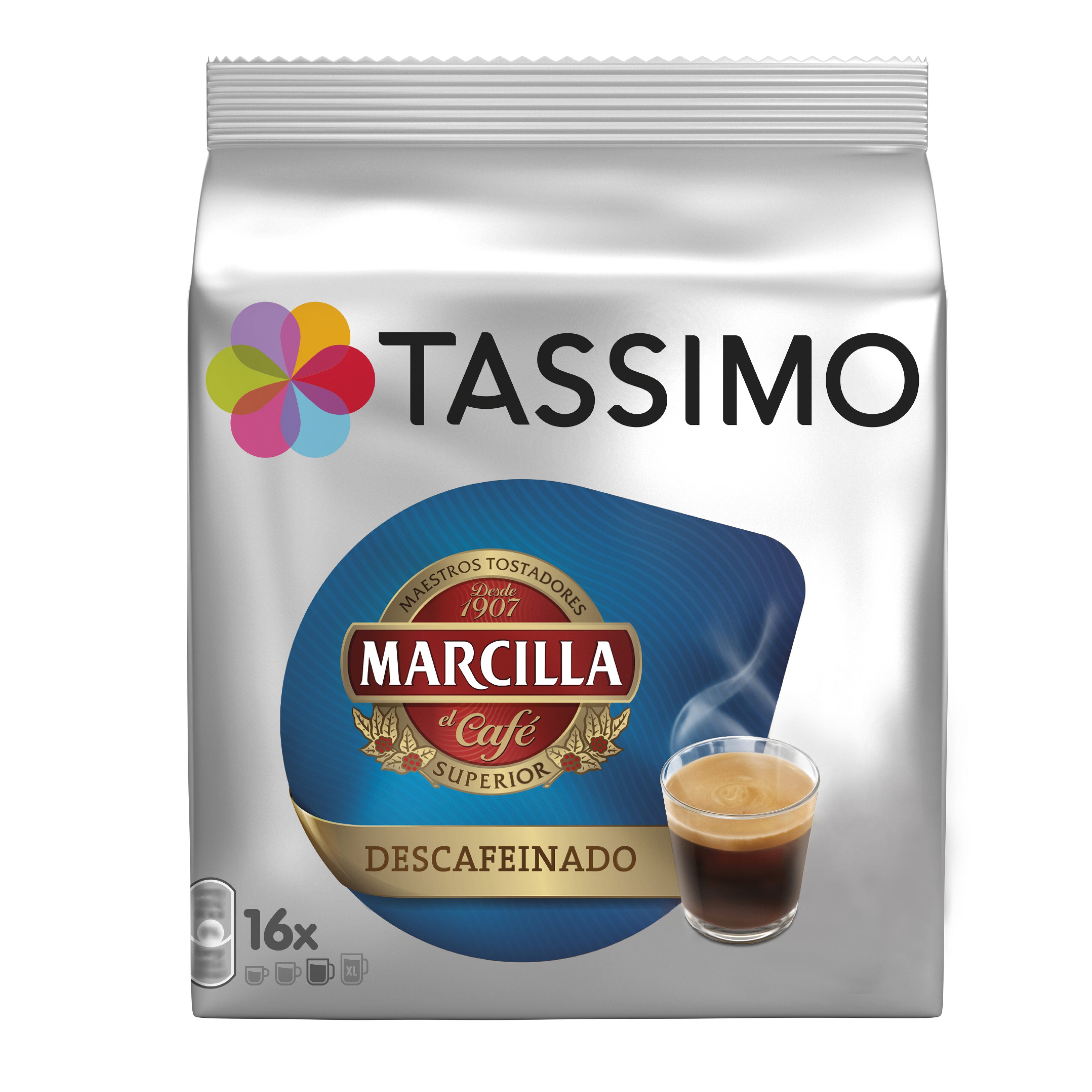 Café cápsula descafeinado Marcilla Tassimo p16 184g