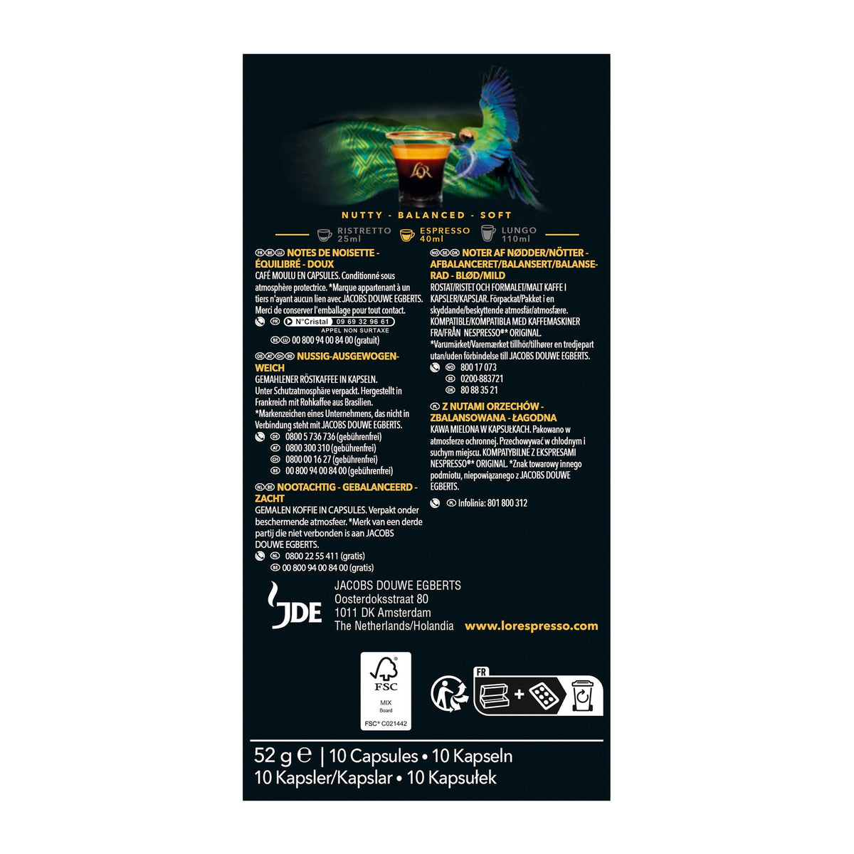 Café capsulas origenes brasil Lor p10 52g