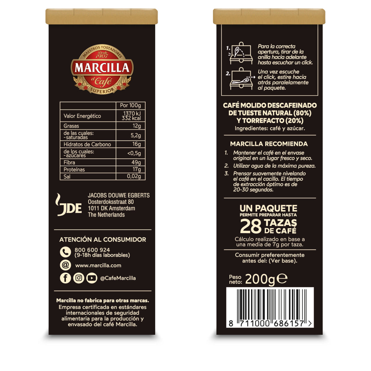 Café molido creme express descafeinado Marcilla 200g