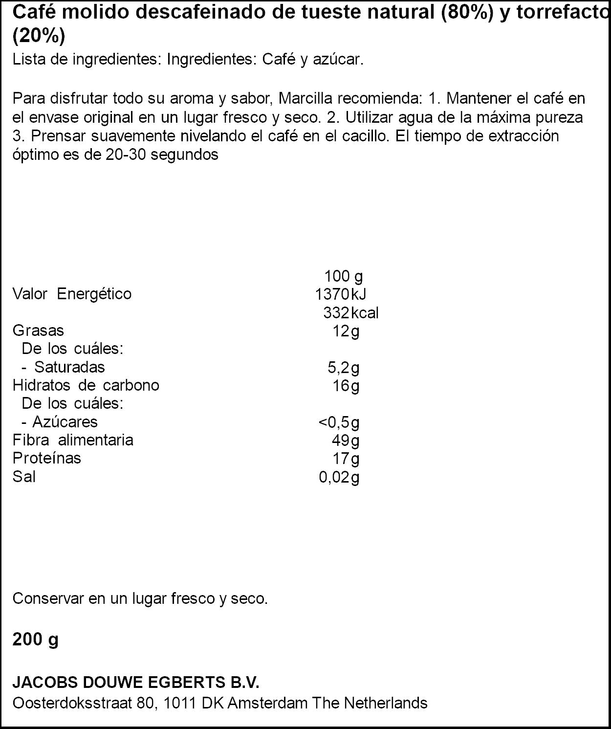 Café molido creme express descafeinado Marcilla 200g