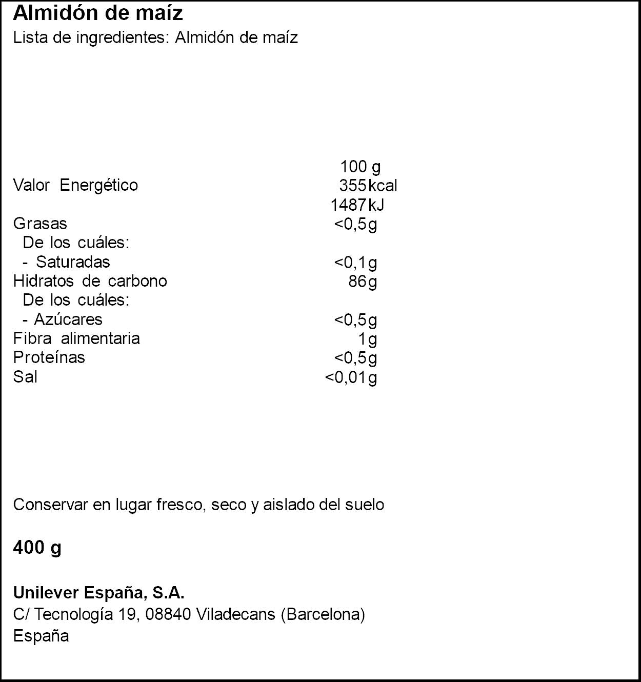 Harina maiz caja Maizena 400g