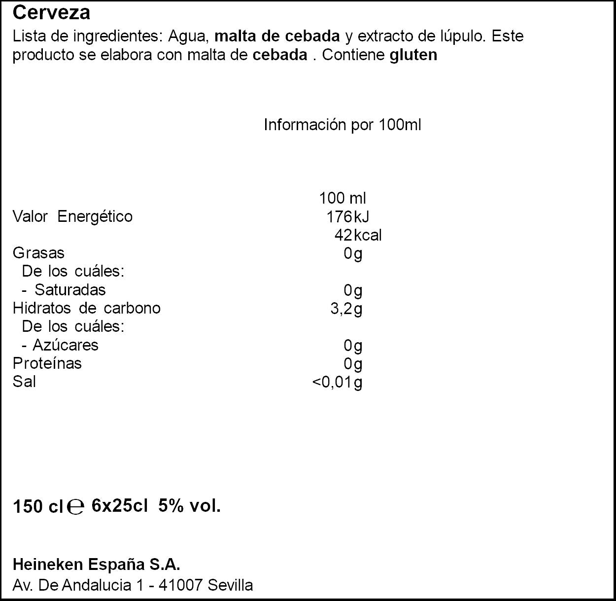 Cerveza rubia cristal Heineken p6 250ml/u