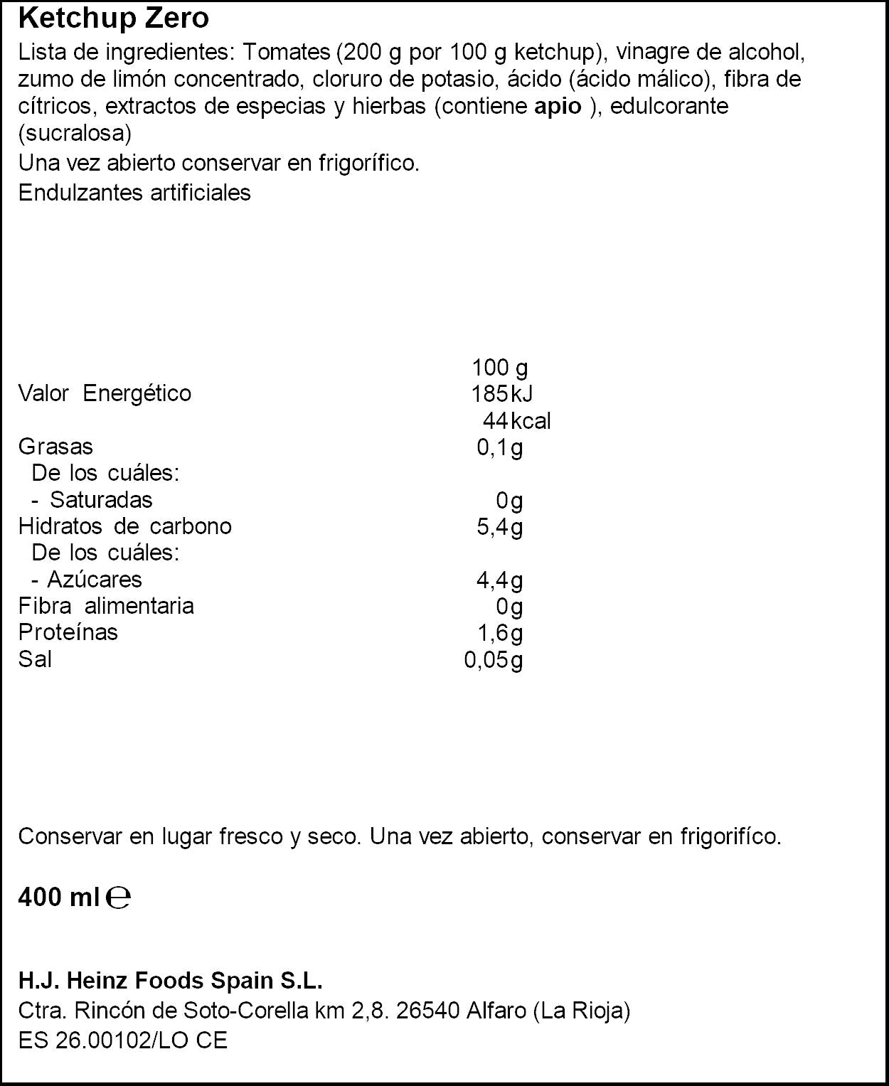 Ketchup zero Heinz 400ml