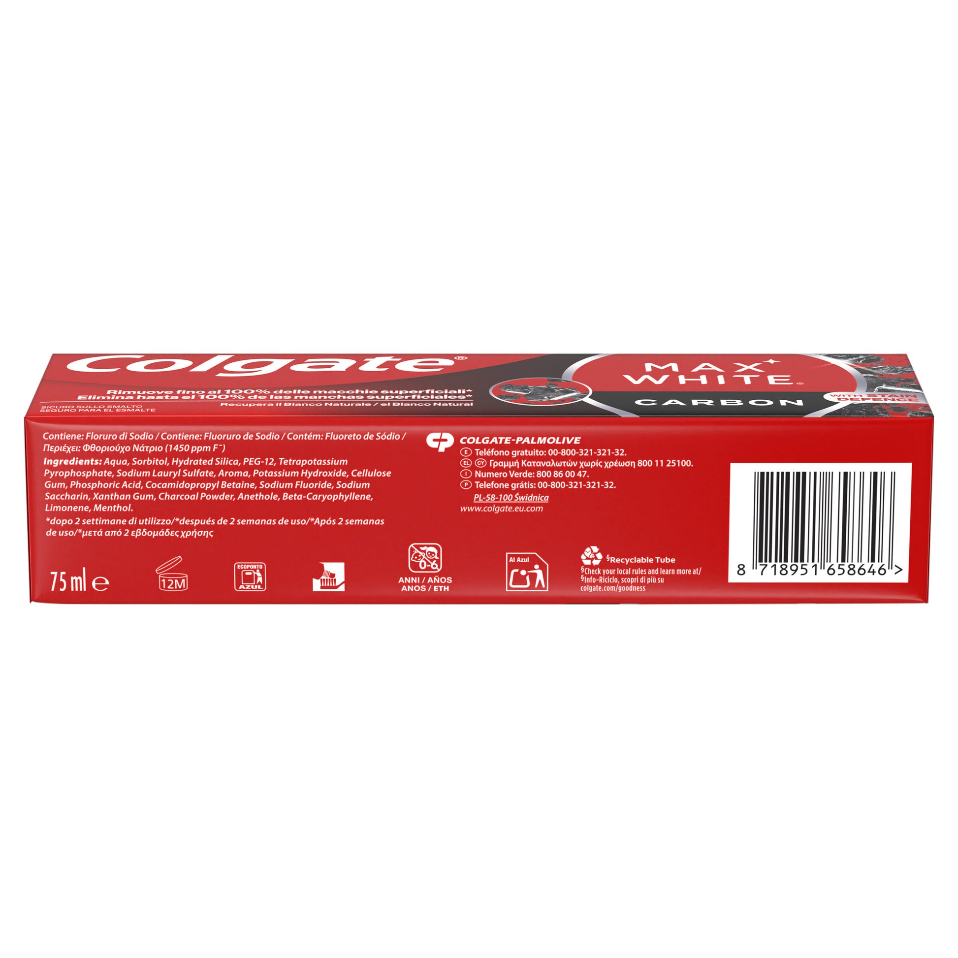 Dentífrico max white carbón Colgate 75ml