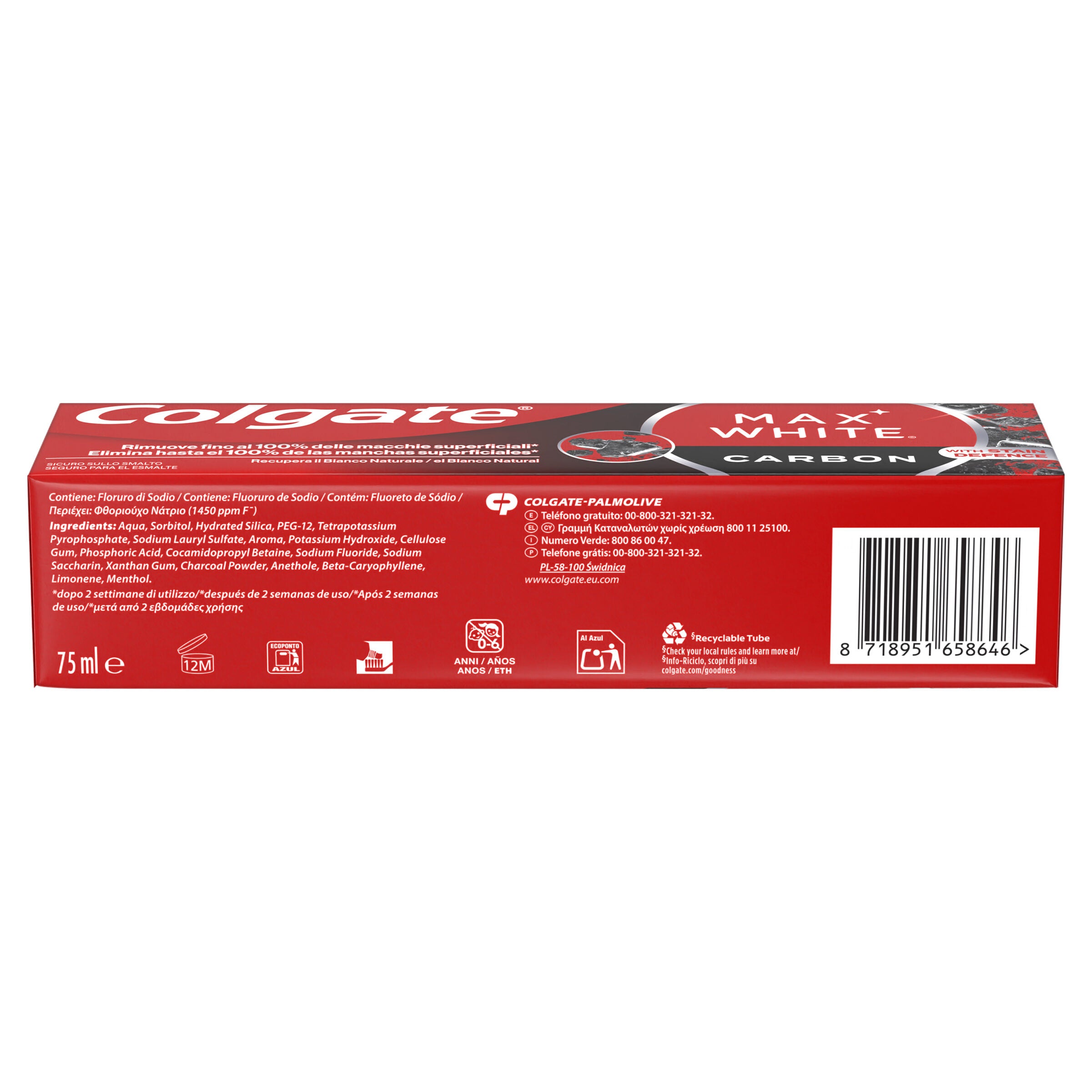 Dentífrico max white carbón Colgate 75ml