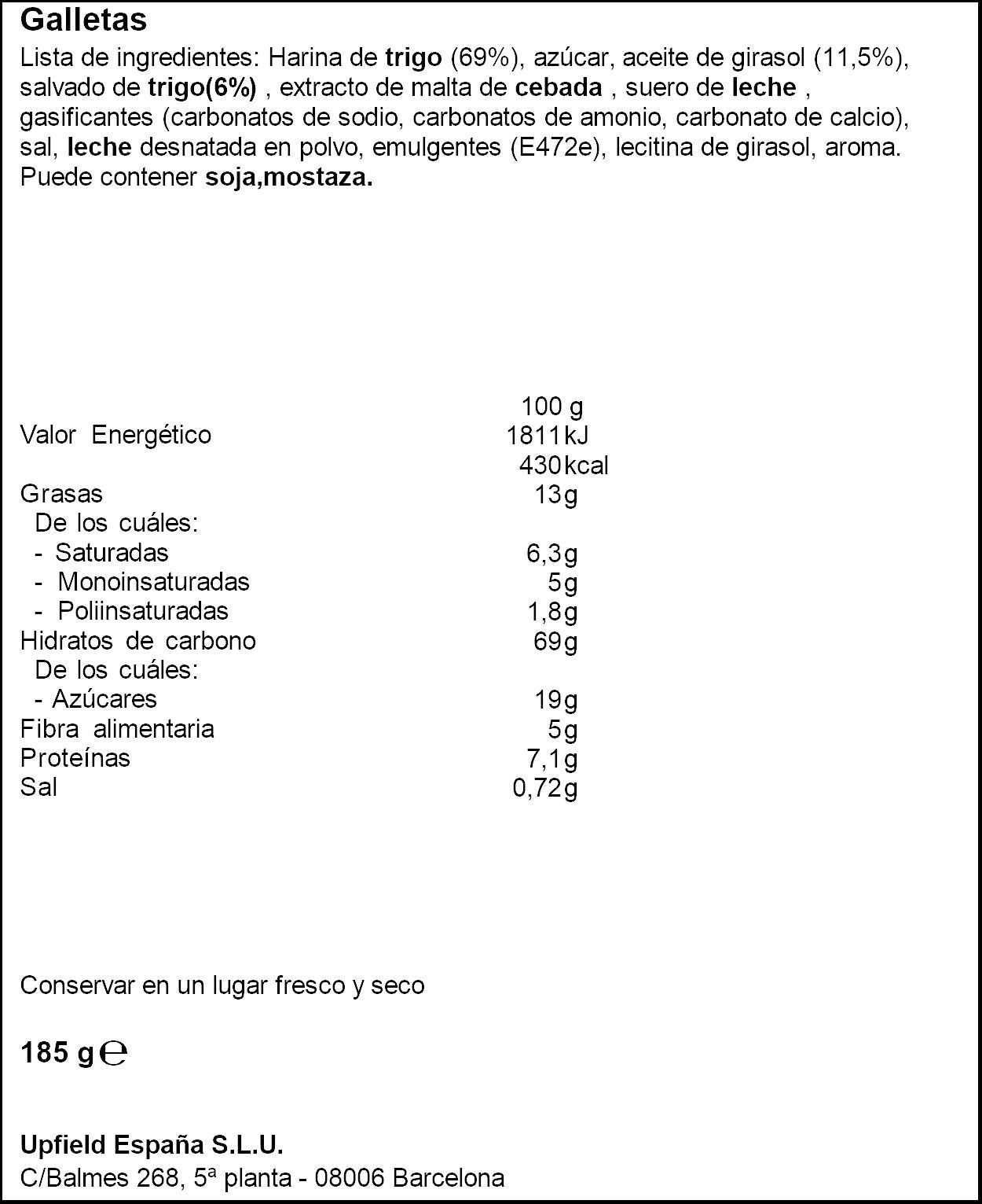 Galleta fibra Flora 185g